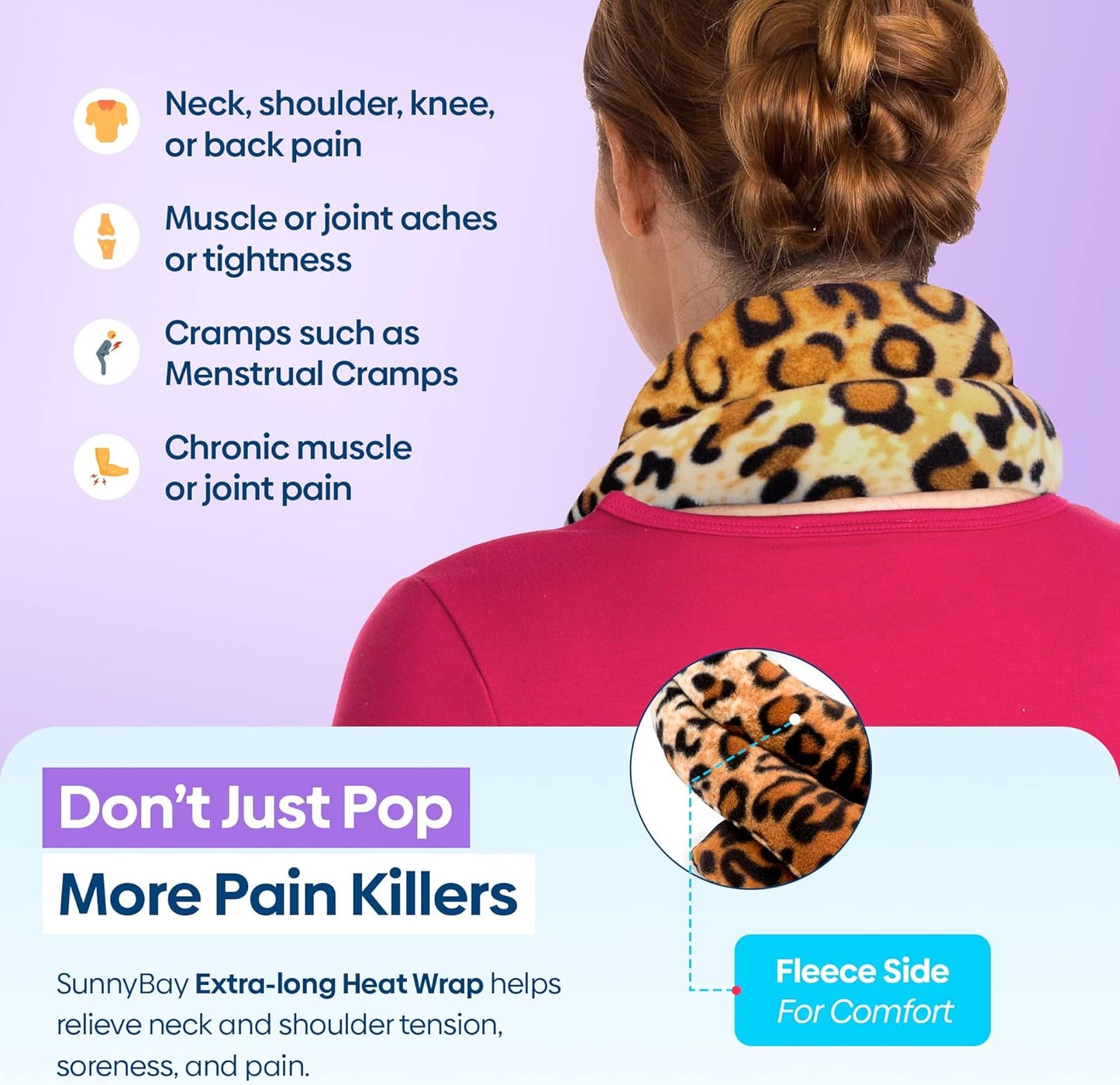 SunnyBay Microwave Heating Pad, Microwavable Heated Neck and Shoulder Wrap, Soothing Weighted Moist Heat or Ice Pack with Flaxseed and Lavender, FSA HSA Approved, 26x5 Inches, 2.5 lbs, Leopard