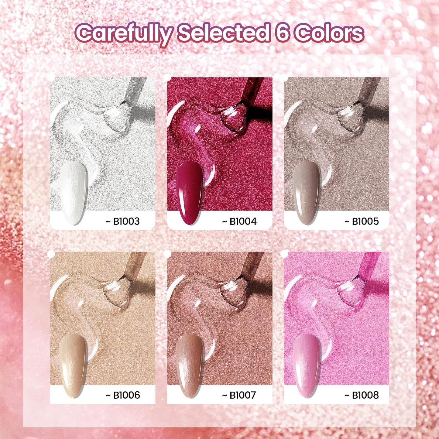 JODSONE 10ml Glitter Gel Nail Polish Set 6Colors Red Glitter Pink White Gel Polish All Seasons Neutral Soak off LED Lamp Manicure Set for Nail Art