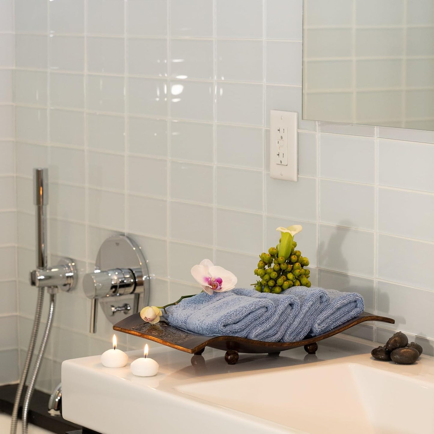 Mosobam Luxury Turkish Towels Set of 4 Washcloths 13X13 Allure Blue 700 GSM Bamboo Viscose & Aegean Turkish Combed Cotton