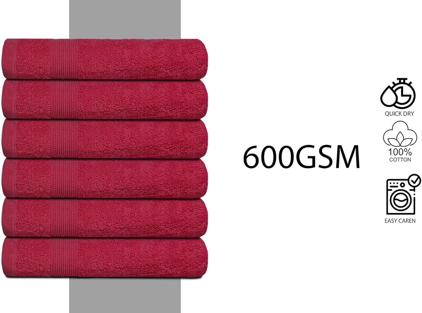 Premium Hand Towels Pack of 6 (16" x 30”) 100% Combed Ring Spun Cotton | Highly Absorbent Hand Towels Set | Ultra Soft for Home, Gym & Spa (Burgundy)