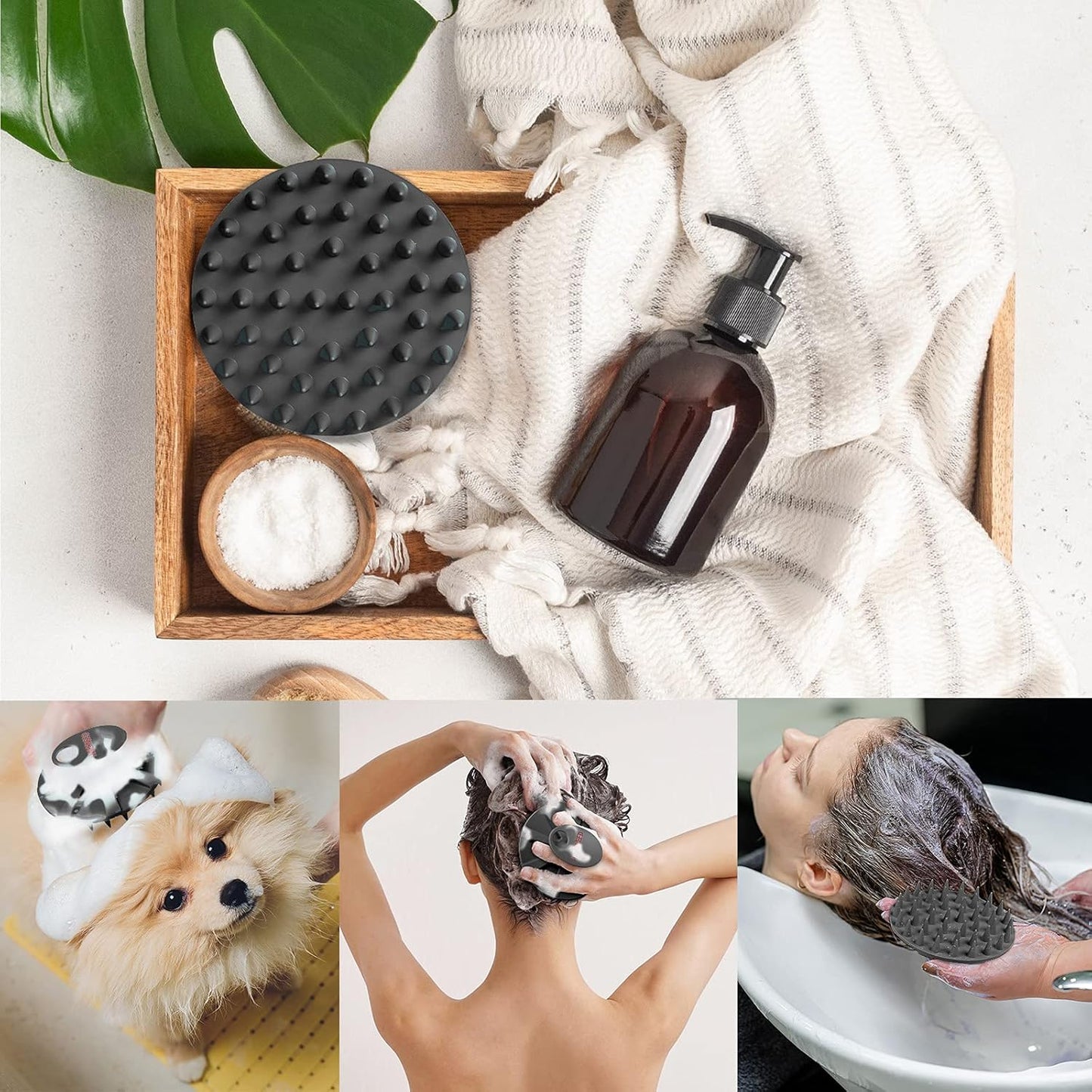 INNERNEED Scalp Care Massager Shampoo Brush, Wet & Dry Manual Head Scrubber Hair Washing, Soft Silicone Bristles, for Hair Growth, Dandruff Removal, Comfortable for All Hair Types (Black)