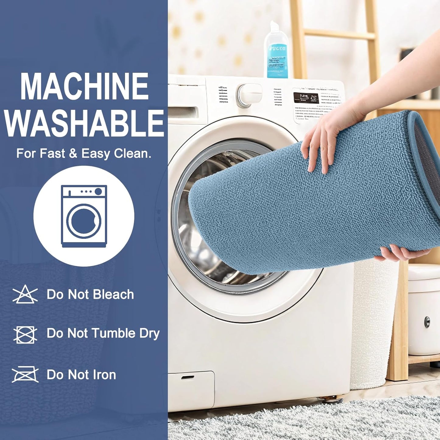 OLANLY Thick Memory Foam Bath Mat Rug 59x20, Extra Soft Absorbent Bathroom Rug, Quick Dry Bath Mats, Non-Slip, Machine Washable Carpet for Bathroom, Tub and Shower, Home Decor Accessories, Airy Blue