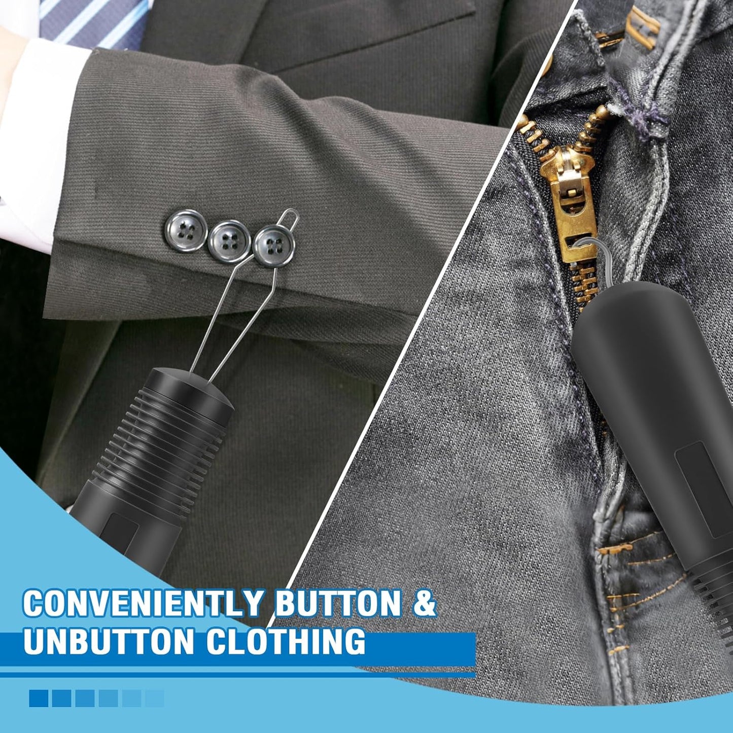 Button Hook, Button Helper Tool for Elderly and Zipper Puller One Hand Aid for Seniors and Arthritis, Buttoning Assist Tool for Shirt Wedding Dress (2 Pack)