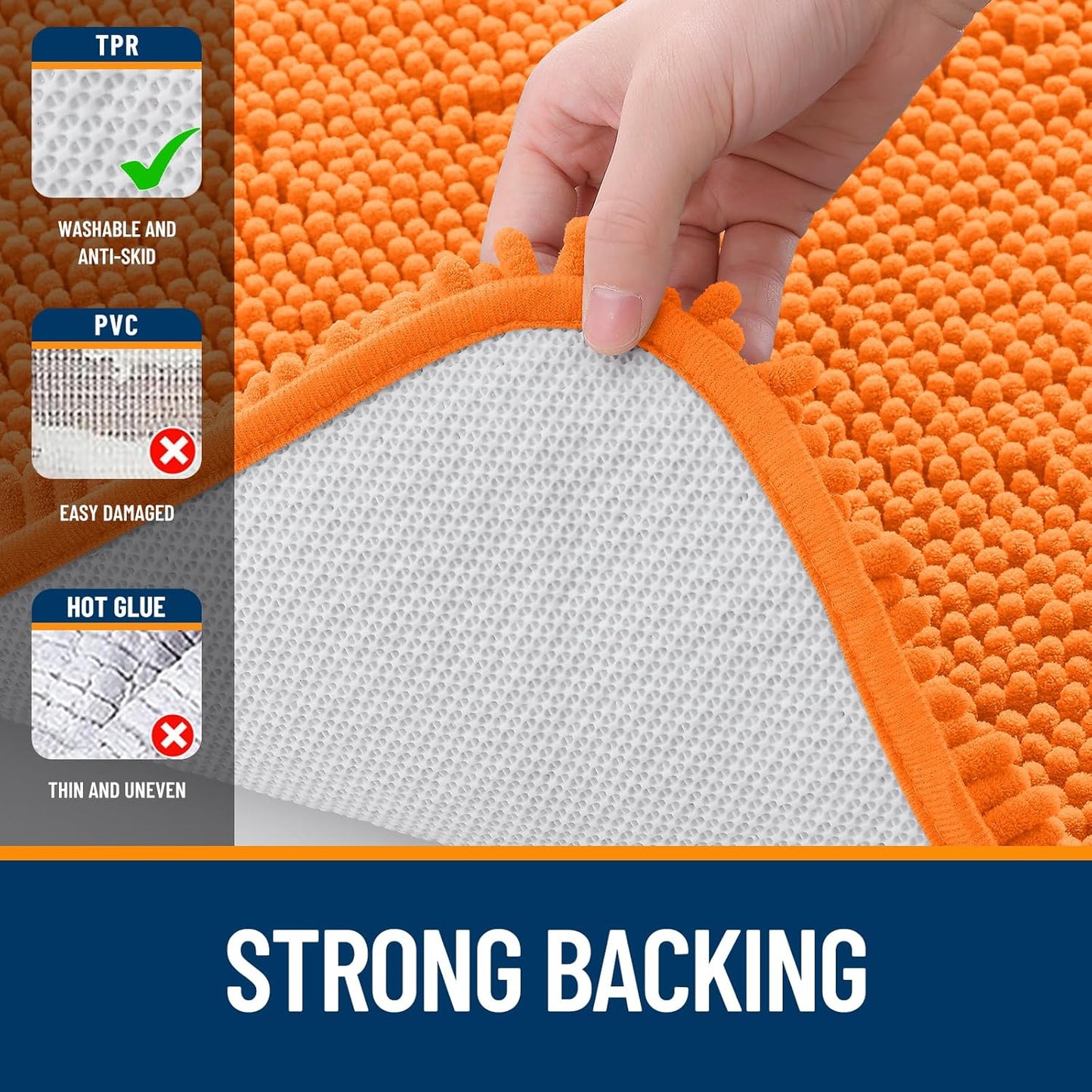OLANLY Bathroom Rugs 36x24, Extra Soft Absorbent Chenille Bath Rugs, Rubber Backing Quick Dry, Machine Washable Bath Mats for Bathroom Floor, Tub and Shower, Home Decor Accessories, Orange