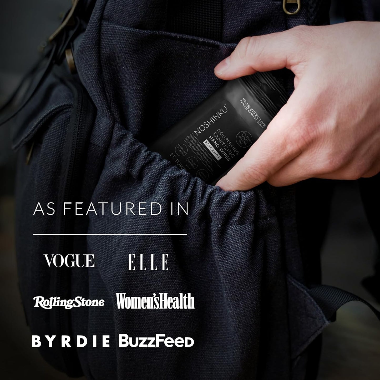 Noshinku – Bergamot Hand Sanitizer Wipes, 6-Pack (90 Towelettes) – Resealable Travel Wipes with Ethyl Alcohol, Aloe & Green Tea, Plant-Based Fiber, Essential Oil Scents, Cruelty-Free & No Dyes