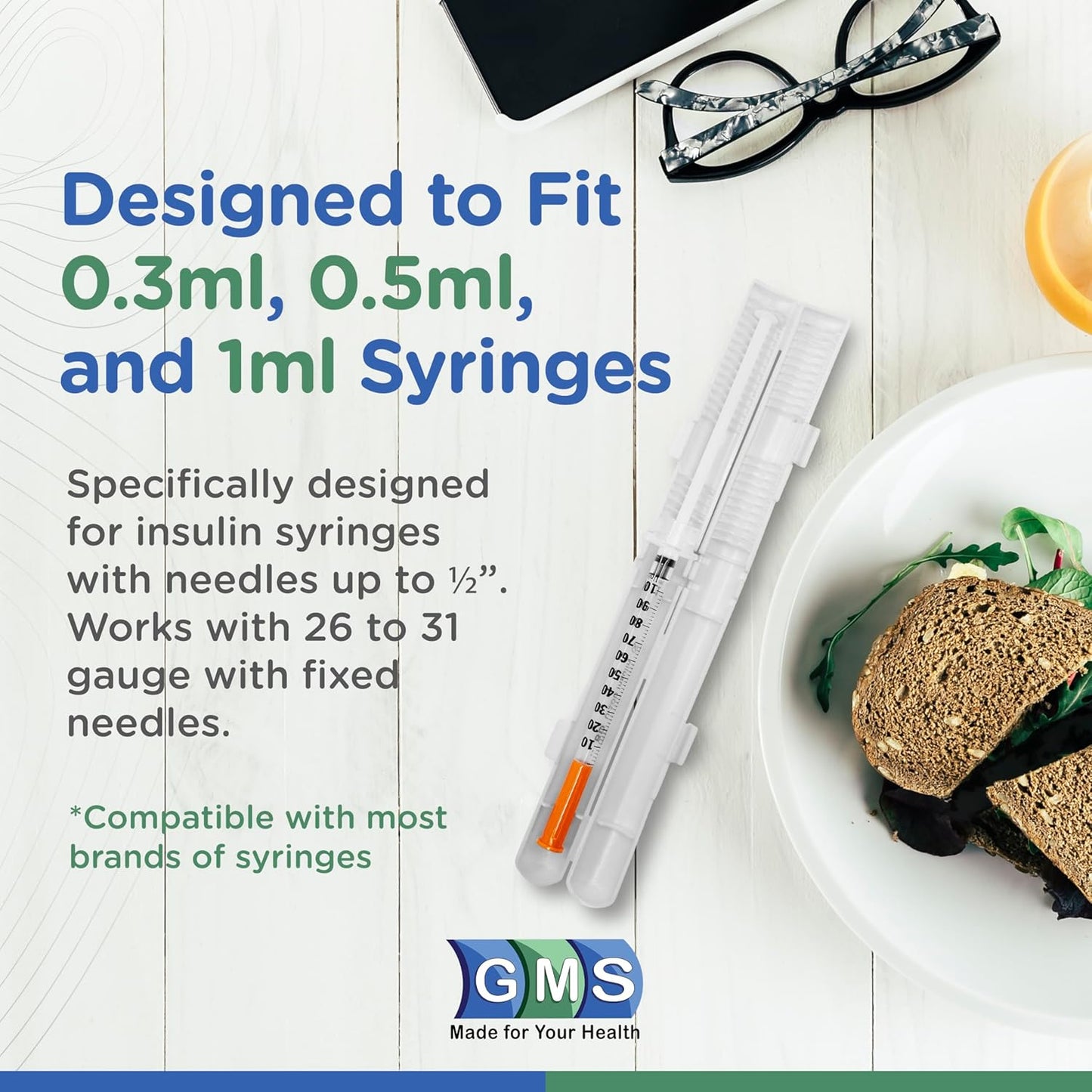 GMS 100 Unit Syringe Case - Holds New, Prefilled & Used Syringes with Needles, Small & Discreet, Ideal for Travel - 2-Pack - White