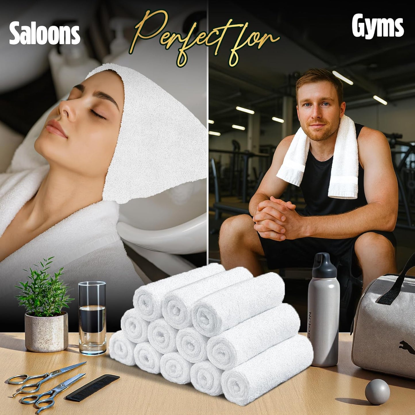 Pearl Linens Pack of 24 100% Cotton Hand Towels, Salon Towels for Spa, Gym and Bathroom Use, Hair Towels in Bulk, Soft, Absorbent, Quick Dry & Machine Washable, 16x27 inches, White