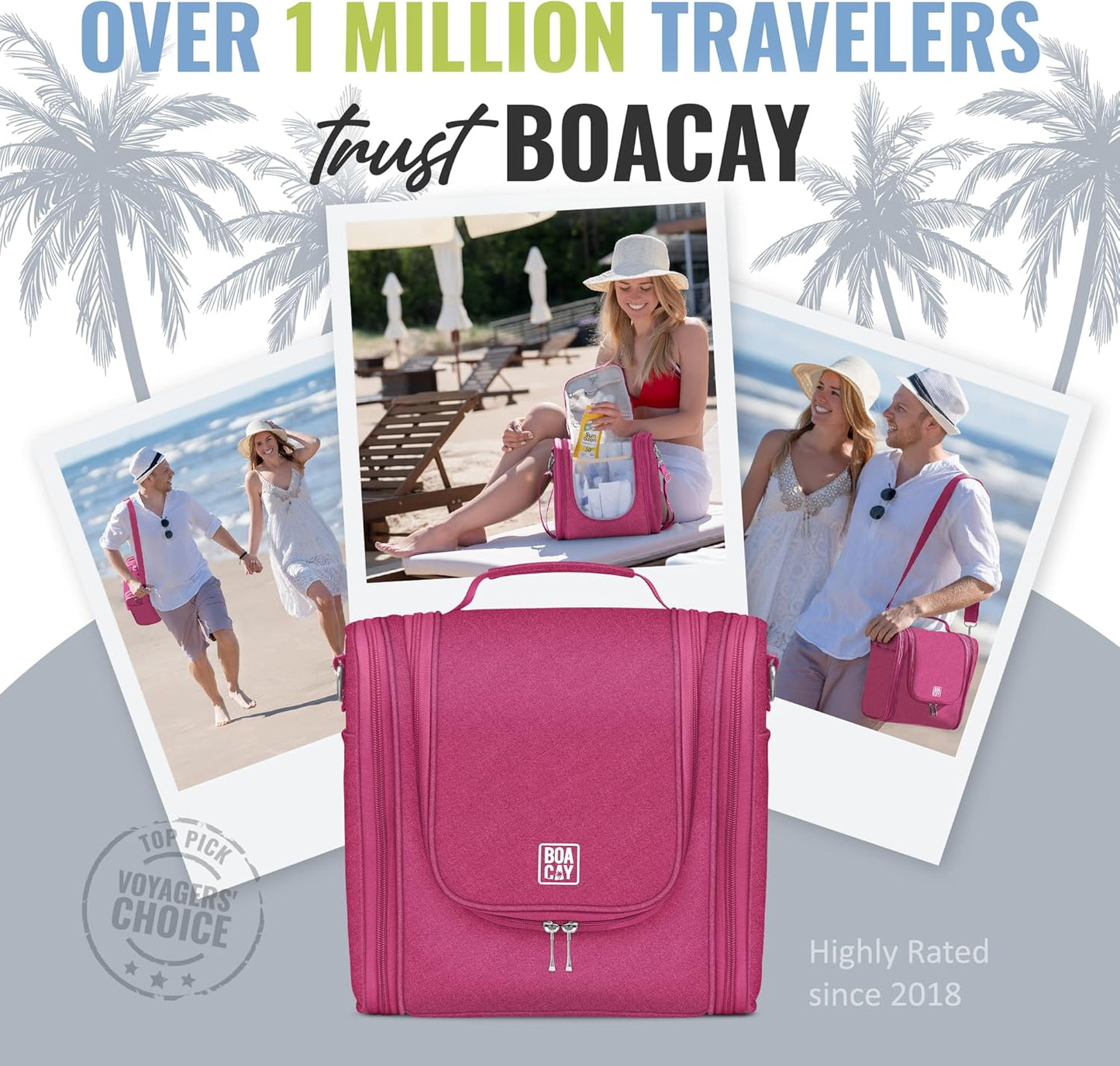 BOACAY Extra Large Hanging Travel Toiletry Bag for Women and Men, Makeup Bag, Bathroom & Shower Organizer Kit for Accessories, Cosmetics, Essentials