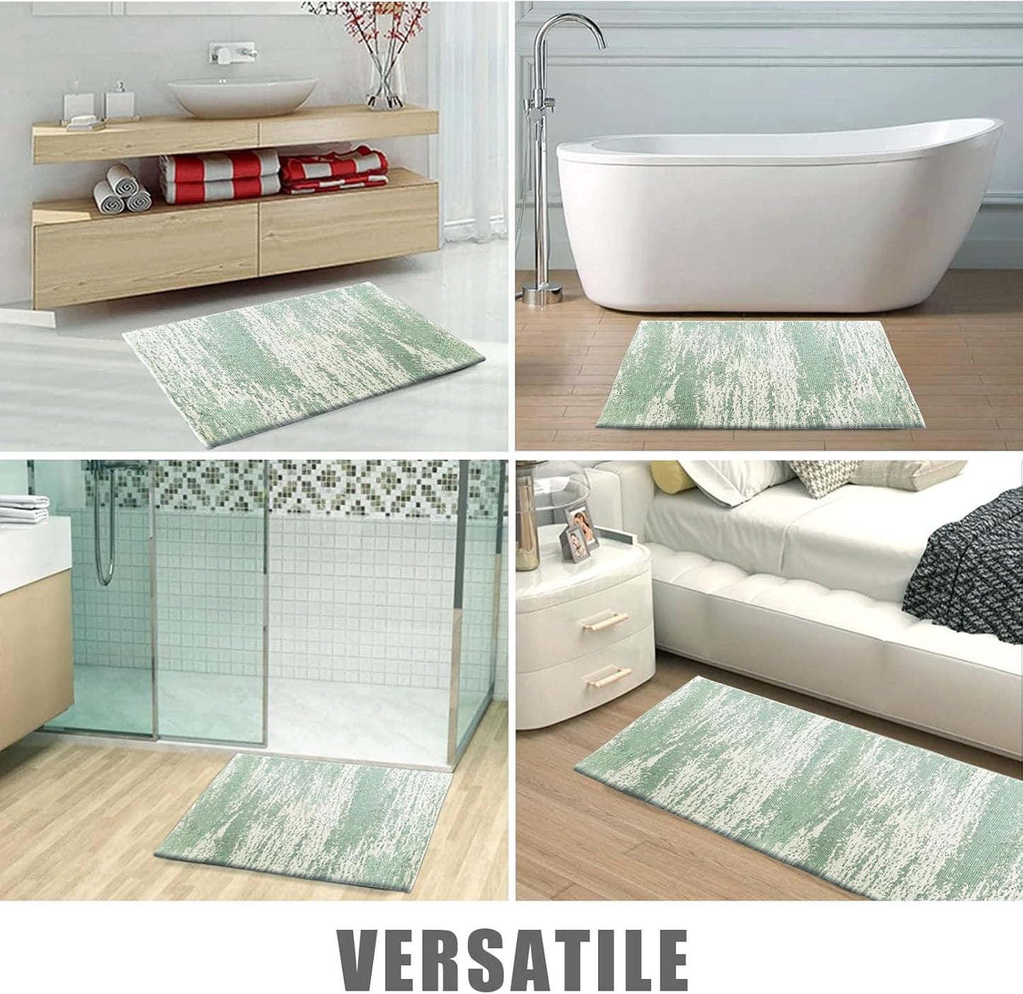 HDFK Graffiti Bath Mat | Non Slip Water Absorbent Quick Dry Woven Floor Mats | Thin Machine Washable Modern Shower Rug | Low Pile Profile Small Vanity Room Bathroom Rugs | 24x17.7 Inch Sage Green