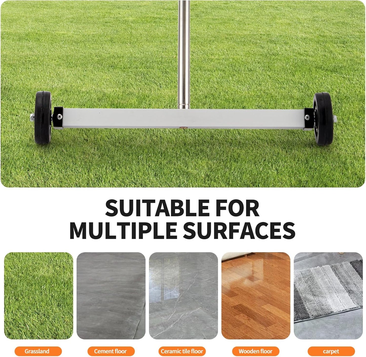 HARDK Magnet Pickup Sweeper Tools - 17 inch - Magnetic Pick Up Sweeper -10 Lbs - Yard Magnet with Telescoping Holder and Wheels to Pick Up Nails, Magnetic Sweeper for Construction,Lawn,Roofing