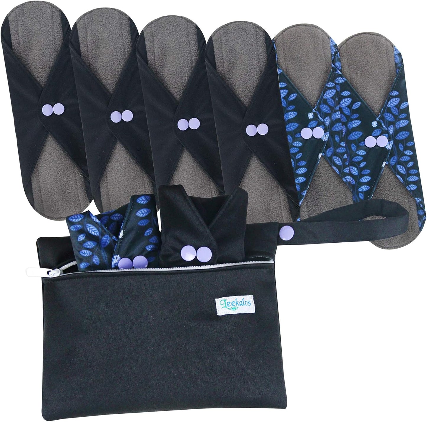 Leekalos Reusable Bamboo Cloth Pads | Light Incontinence Pads - Pack of 6, 1 Small Wet Bag