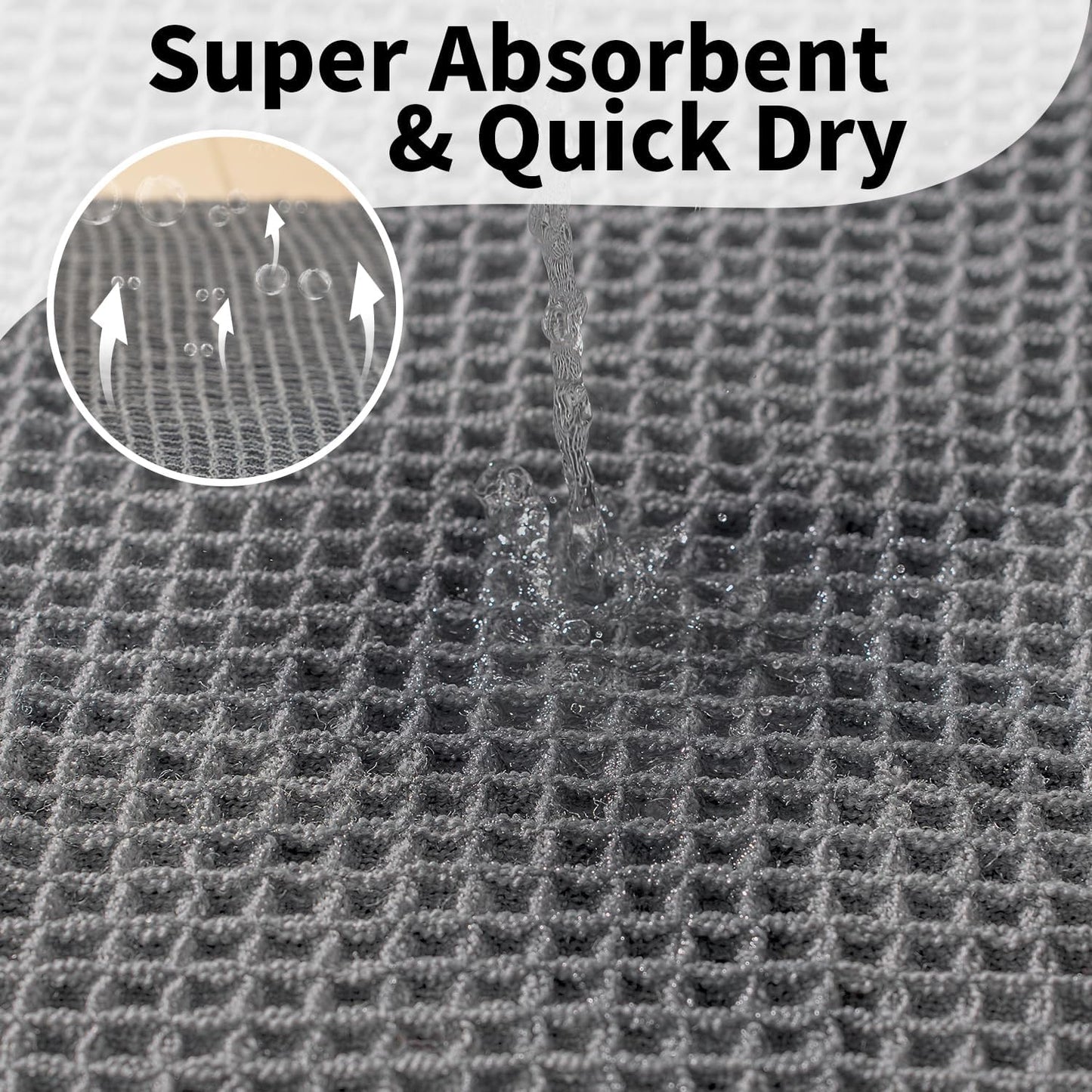 Waffle Bath Mat - Boho Bathroom Rugs Non Slip Washable, Super Absorbent & Quick Dry, Soft Bath Mat Farmhouse Bathroom Decor, 24'' x 48'', Dark Grey