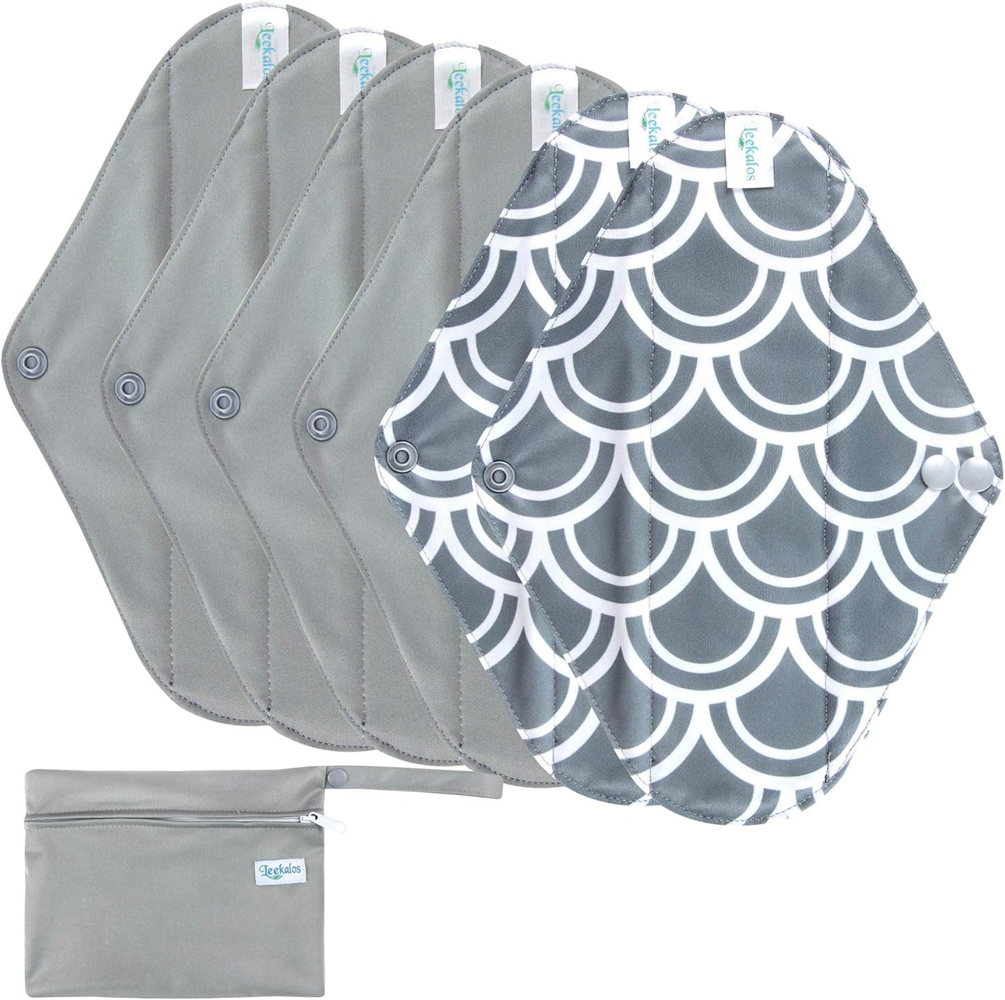 Leekalos Reusable Menstrual Pads - Bamboo Menstrual Cloth Pads | Light Incontinence Pads | Reusable Sanitary Pads - Pack of 6, 1 Cloth Mini Wet Bag