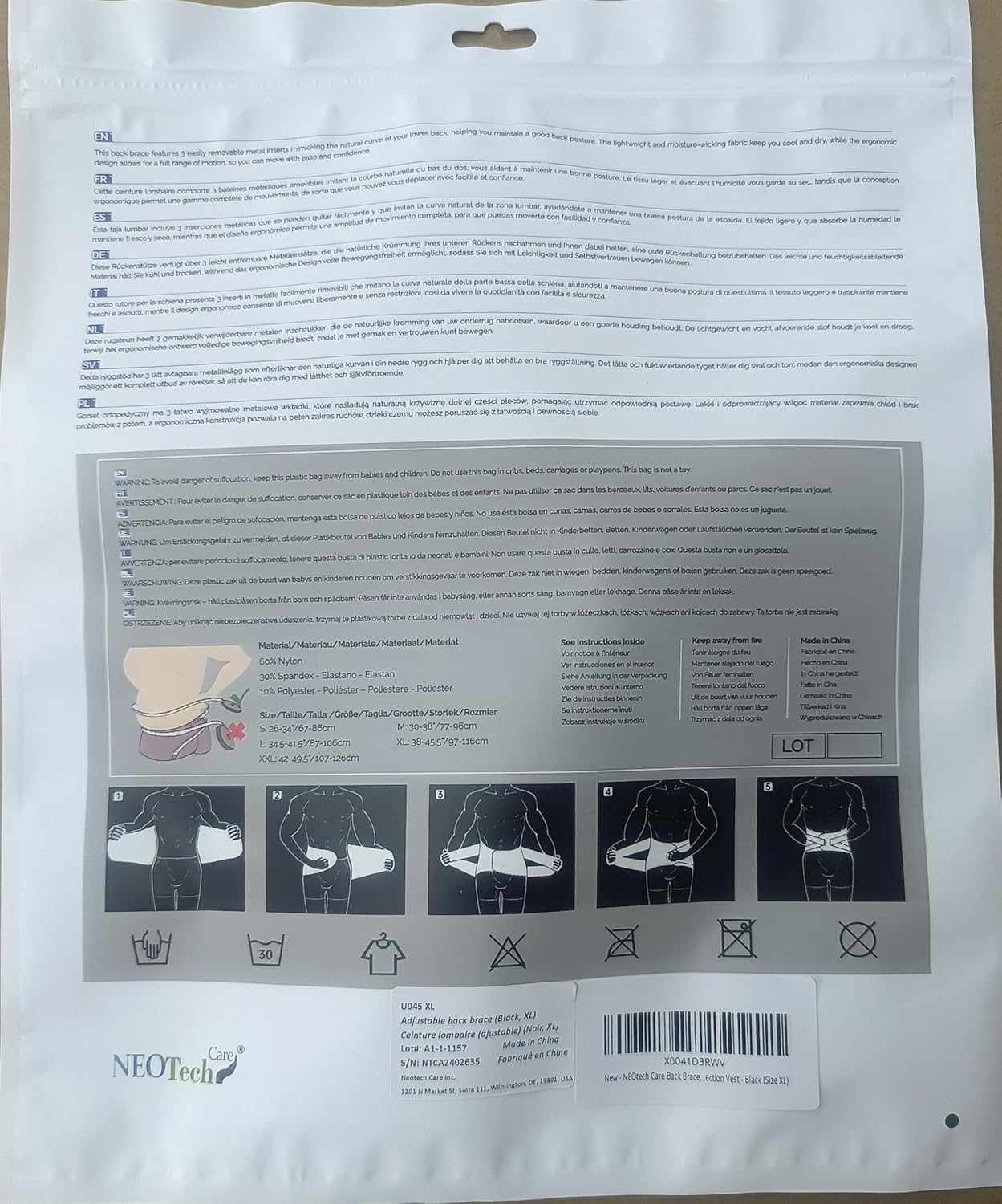 NeoTech Care Back Support Belt - Breathable & Adjustable Lower Back Brace - Double Pull Compression Straps (Black, Size XL)