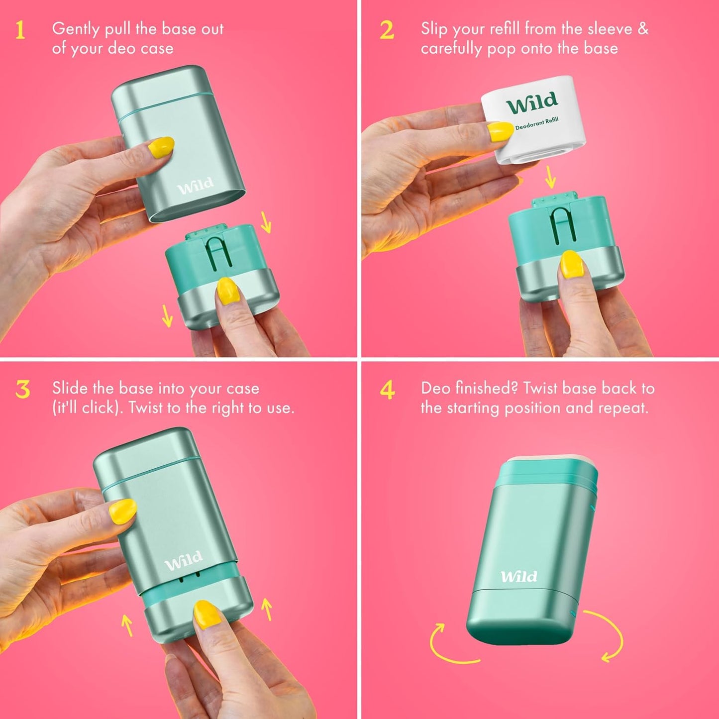 Wild - Refillable Deodorant Starter Kit with Aqua Case and Pink Grapefruit & Lime Scented Refill 1.4oz - Aluminum Free - Long Lasting Protection - Vegan