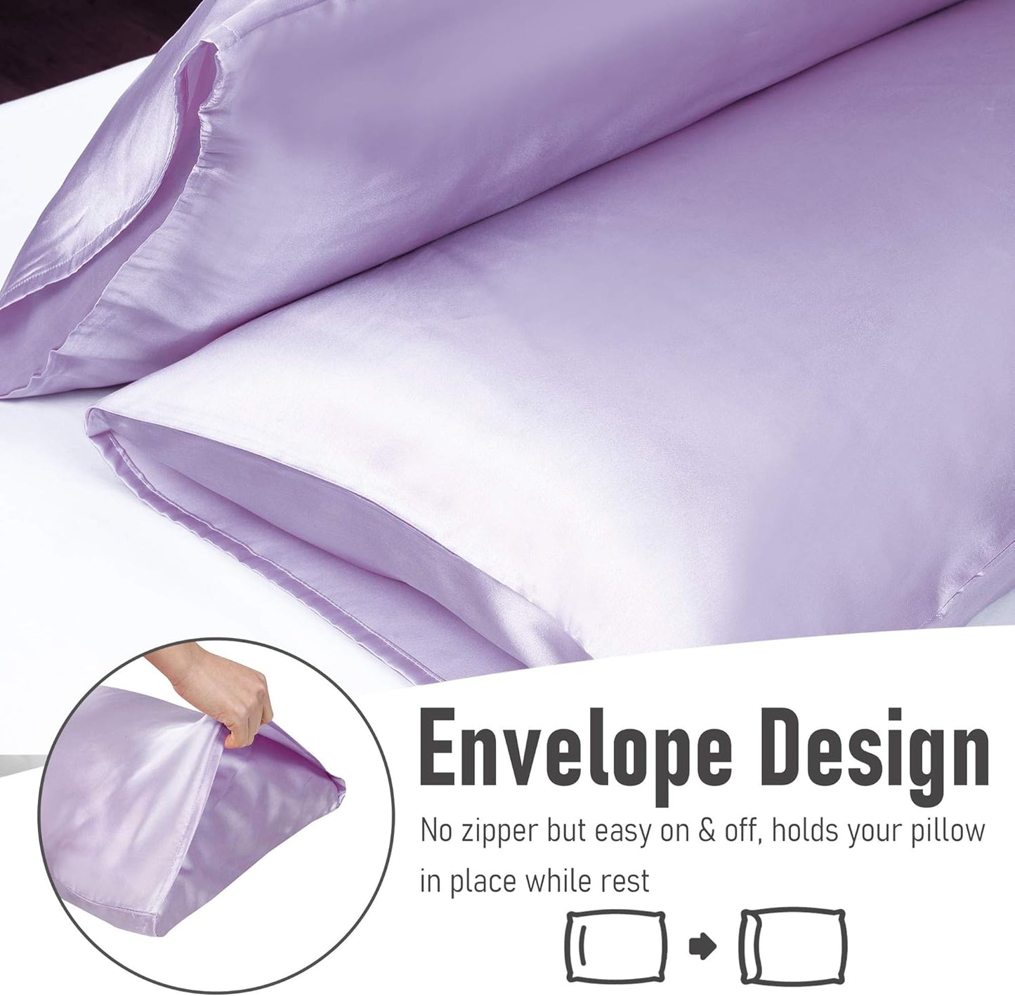 Tyfitb Satin Pillowcase Set for Hair & Skin Care – Cooling, Hypoallergenic, Anti-Frizz, Wrinkle-Free – Soft, Luxurious Pillowcases with Envelope Closure – 2-Pack, King Size 20x36, Gift-Ready