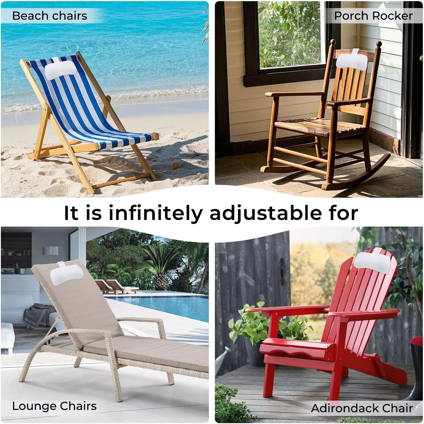 Headrest Pillow for Patio Chaise Lounge,Hot Tub Pillow for Headrest, Universal Height Adjustable Chaise Lounge Pillow for Sunbathing Swing Pool Furniture