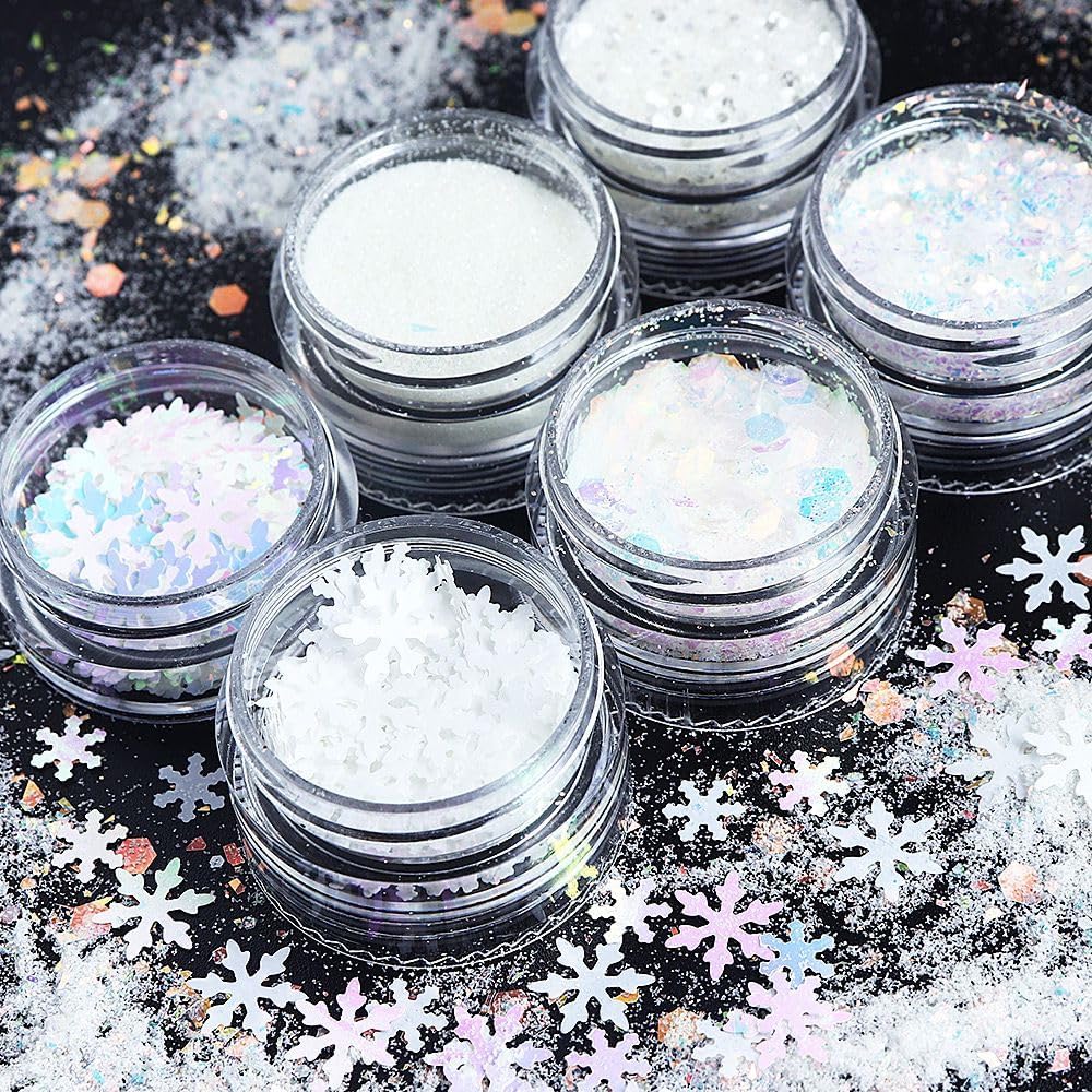 12 Grids Christmas Nail Sequins Glitter Powder 3D Snowflake Xmas Tree Glitter Flake Nail Art Design Winter Nail Supplies Decorations Charms Nails Art Stickers for Women DIY Manicure