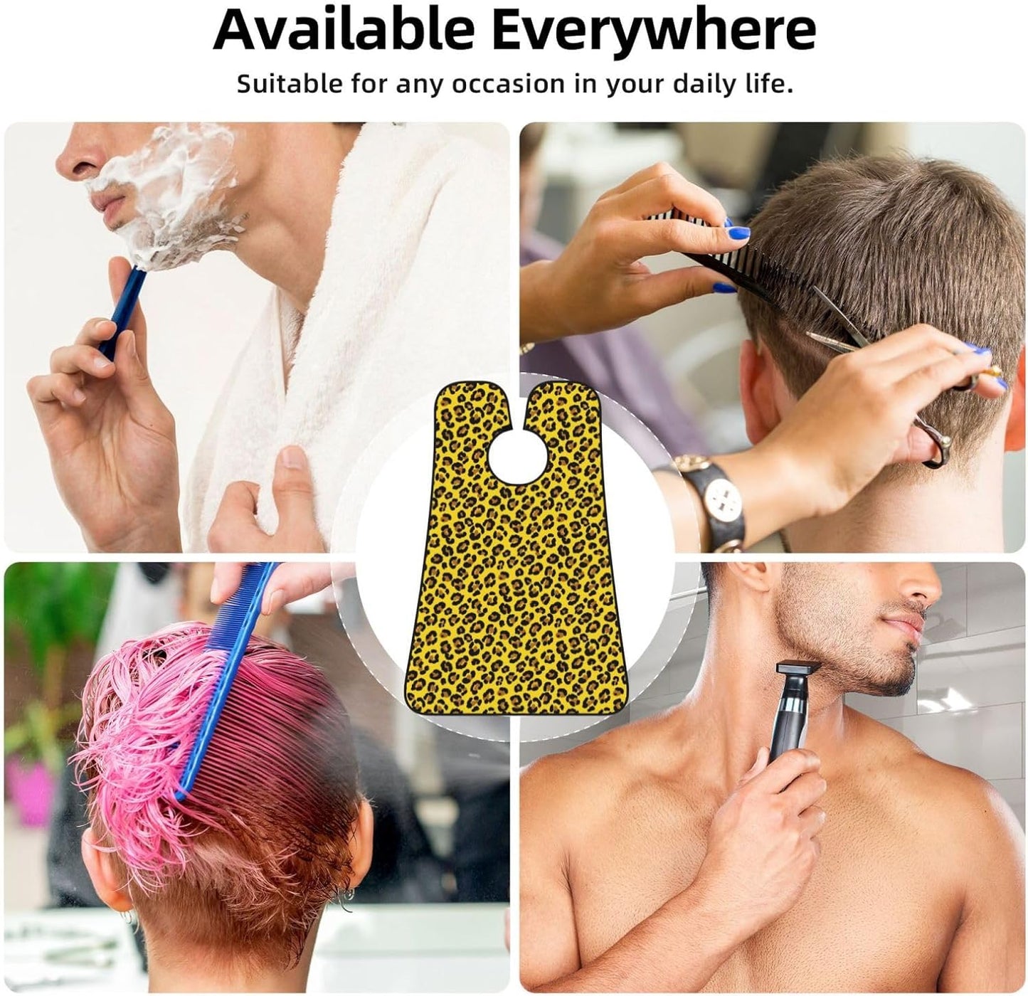 Beard Bib with 3 Suction Cups, Non-Stick Waterproof Hair Catcher Apron, Men's Shaving Essential for Grooming, Cheetah Yellow Leopard Print Shave Bib