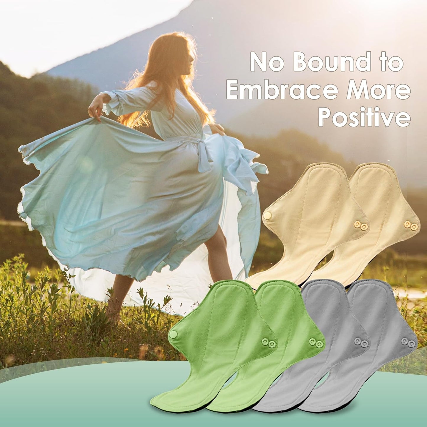 wegreeco 6 Pc Reusable Menstrual Pads, Ultra Absorbent Cloth Pads for Period, Sanitary for Teens, Women, Nonslip Panty Liners + Bag (Mustard Yellow, Grey, Beige, XL)