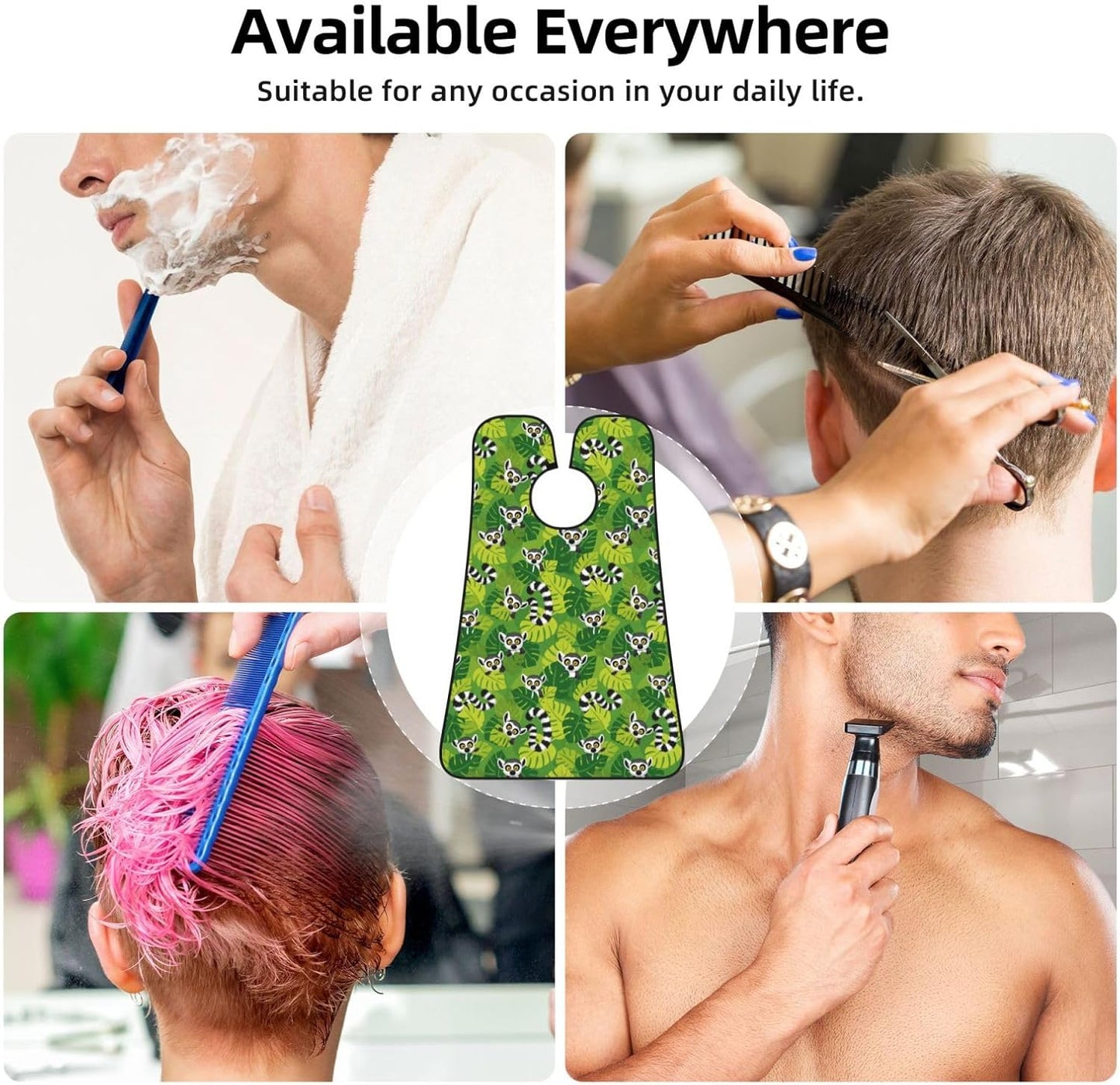 Waterproof Beard Trimming Bib, Non-Stick Hair Catcher for Men Shaving, Grooming Apron for Husband Dad, Tropical Green Leaves Exotic Jungle Animal Lemurs Monkey Shave Bib