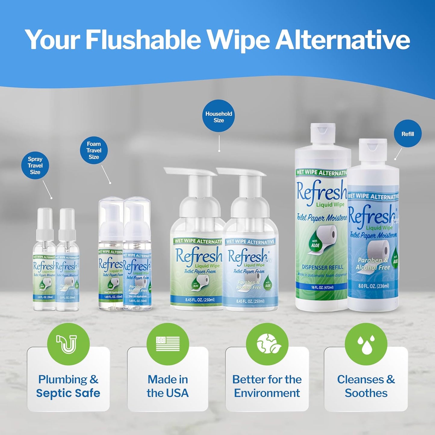 Refresh Liquid Wipe Free: Toilet Paper Foam. Eco-Friendly Flushable Wet Wipe Alternative for Sensitive Skin. Cleanses and Soothes with Witch Hazel and Aloe. Plumbing Safe. 50ml (1.69 Fl Oz) 3 Pack.…