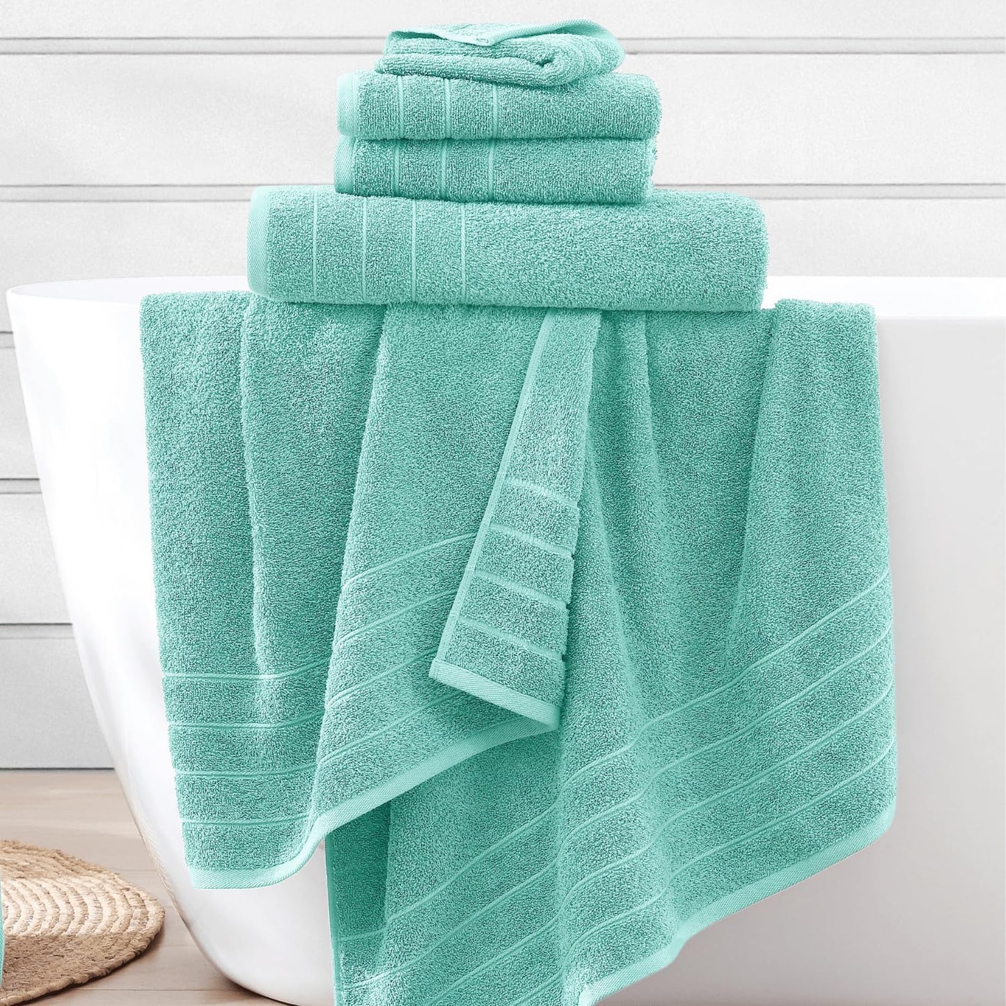 Casa Platino 100% Cotton Premium Bathroom Towel Set - 12 Pieces - Ring Spun, Quick Dry, Super Soft & Highly Absorbent - 4 Bath Towels, 4 Washcloths, 4 Hand Towels for Bathroom - Pre Shrunk - Aqua Sky