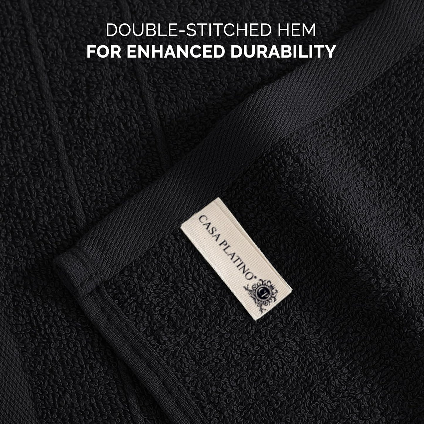 Casa Platino 100% Cotton Washcloths 12 Pack - Spa & Salon Quality Face Towels - Ring Spun, Soft & Absorbent Wash Cloths for Body, Beauty, Home, Gym - Fingertip Towels Set- 13"x13", Black Towel Set