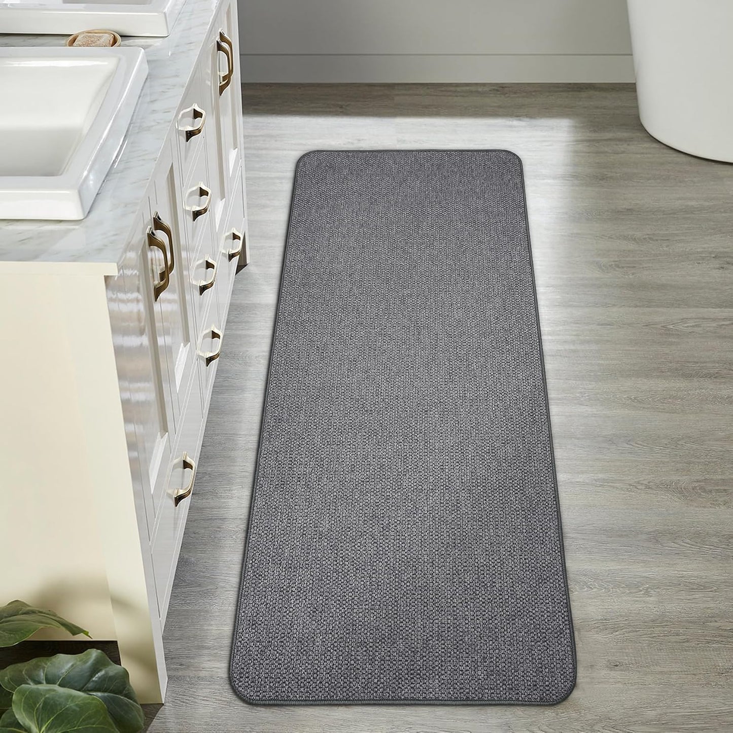 Bath Mat,Ultra Thin Bathroom Runner Rugs,Large Bath Mats for Bathroom,Quick Dry,Non-Slip,Machine Washable,Low Pile,Bath Rug,Shower Outside,Sink,Home Decor Accessories.Dark Grey,1'9"x3'11"(21x47inch)