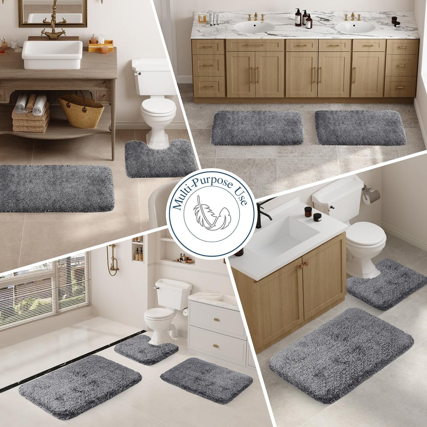 Walensee Large Bathroom Rug (24 x 36, Dark Grey) Extra Soft and Absorbent Shaggy Bath Mat Machine Washable Microfiber Non Slip Luxury Floor Mat