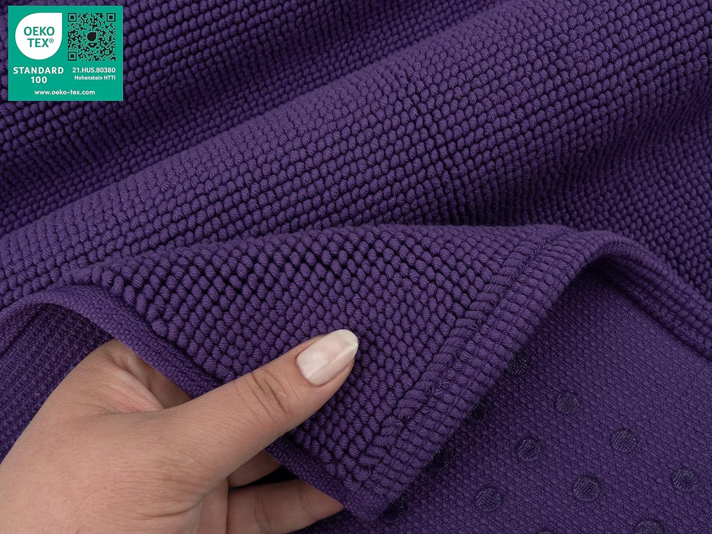 American Soft Linen Bath Rug, 17 in 24 in 100% Cotton Bath Mats Rugs for Bathroom, Slip Reducer Washable Shaggy Form Area Rugs, Purple Bath Rug