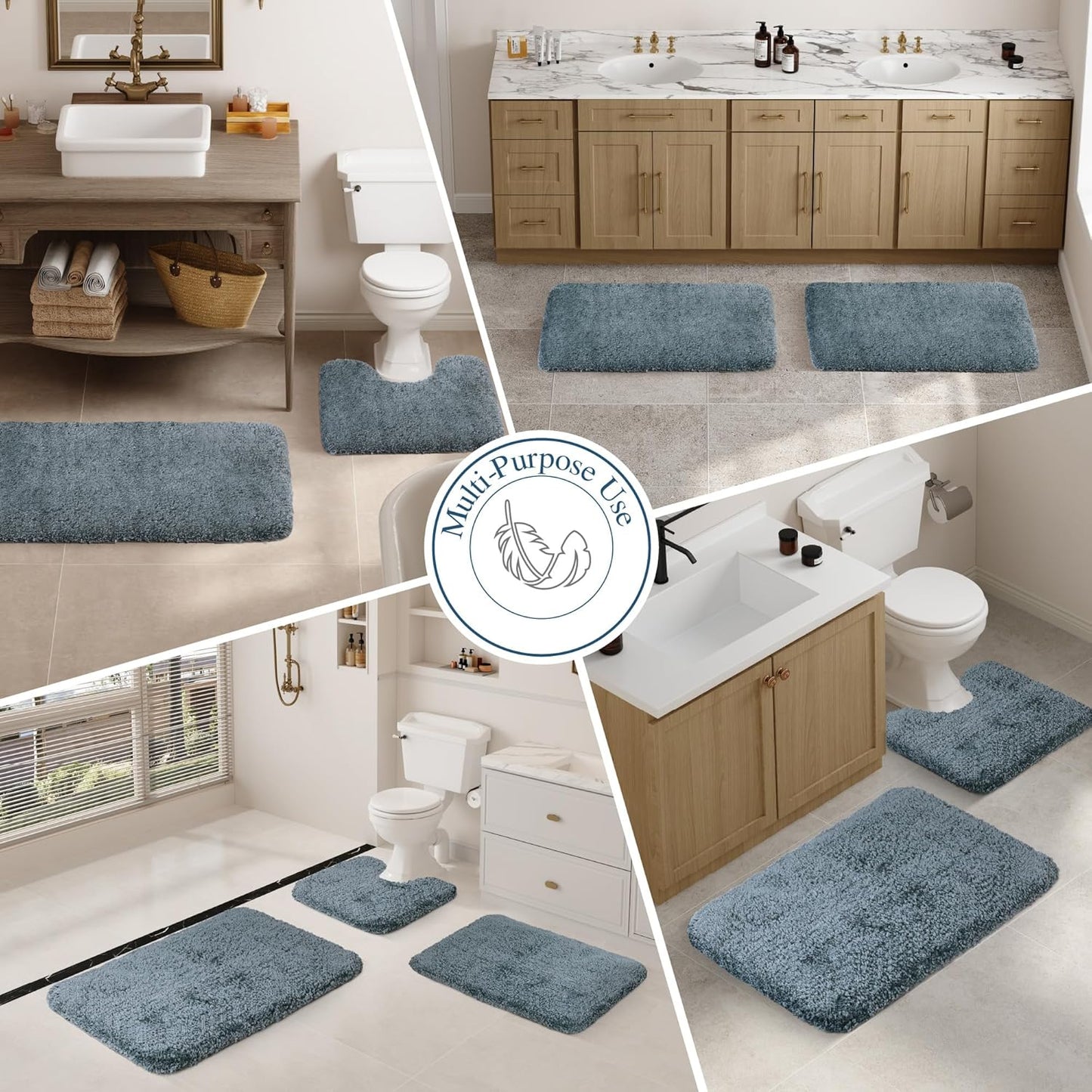 Walensee Non-Slip Bath Mat (16 x 24, Slate) Soft Microfiber Shaggy Bath Mat Machine Washable Thick Plush Rug for Shower