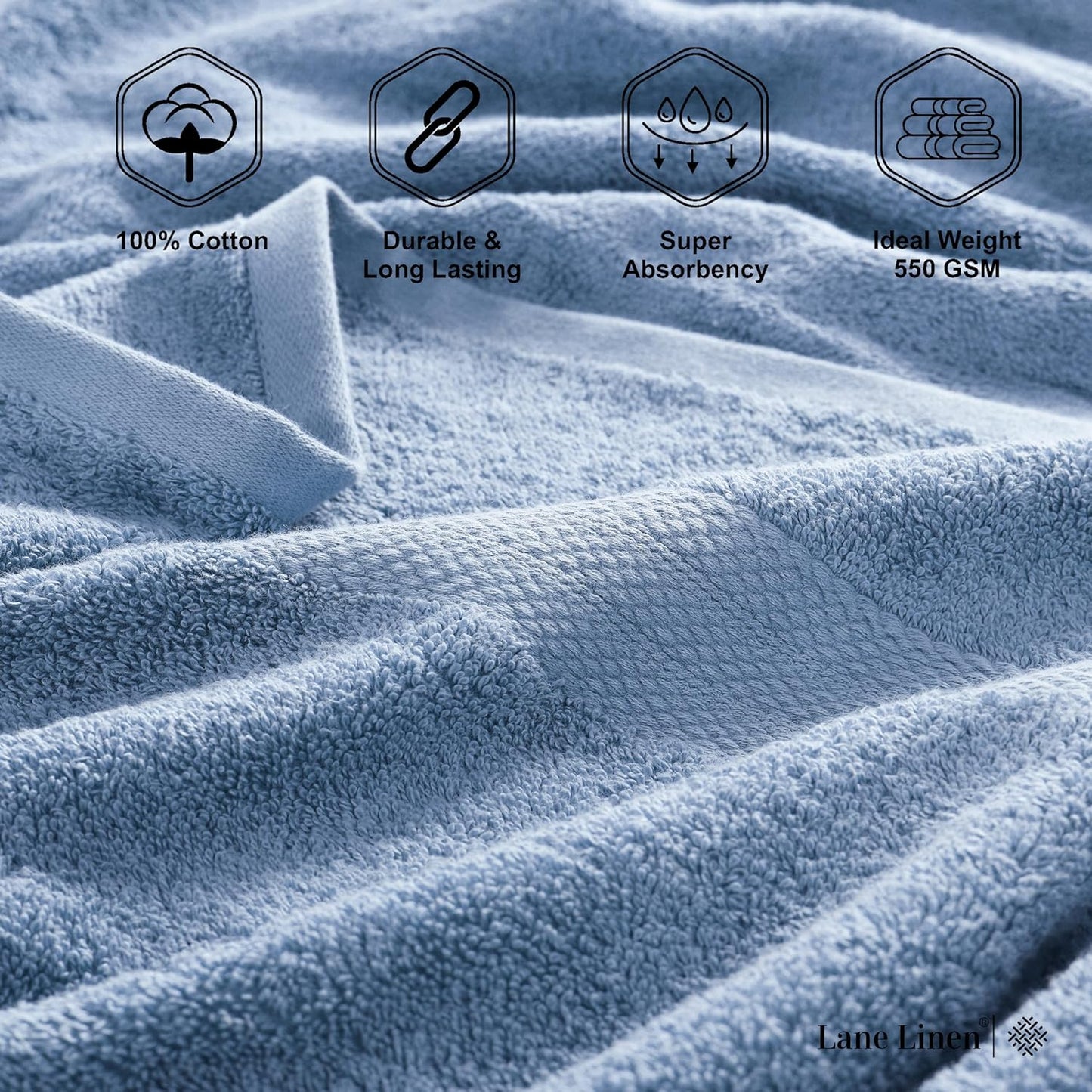 LANE LINEN 100% Cotton 4 Pack Bath Towels (28"x54") - Ring Spun Mercerized Cotton Bathroom Towels Set - Quick Dry, Soft & Absorbent Large Bath Towels - Machine Wash in Cold Water - Cerulean Blue