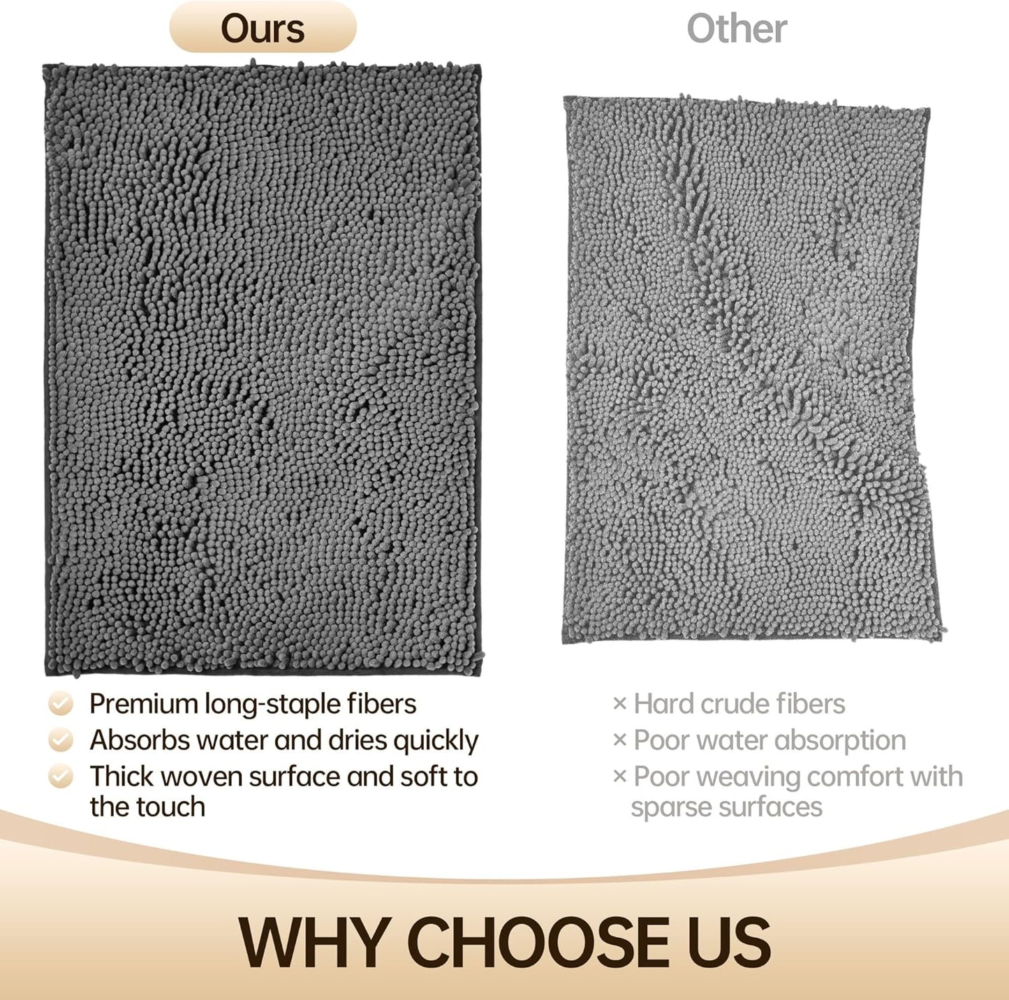 Amyracel Bathroom Rug Mat 24x72, Thick Soft Quick Dry Absorbent Chenille Bath Rug, Rubber Back Non Slip Machine Washable Bath Mat for Bathroom Shower Tub Floor