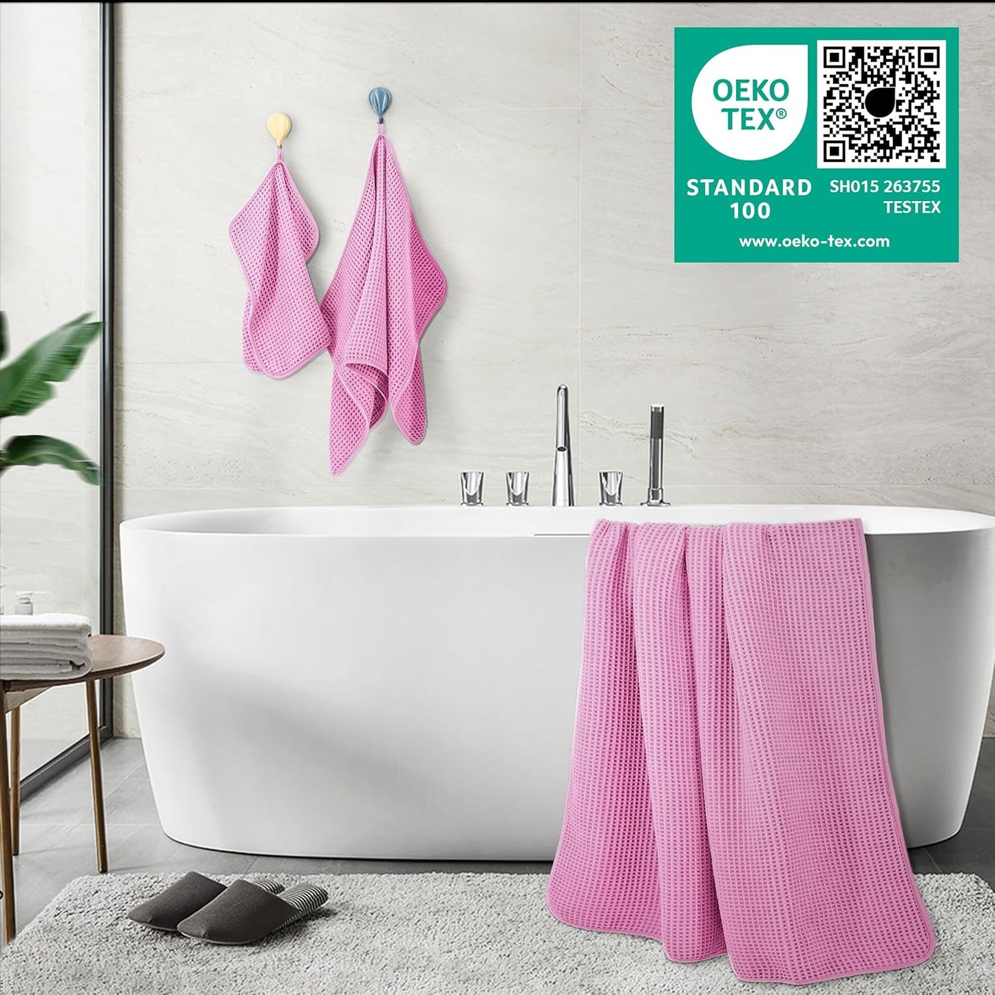 POLYTE Oversize, 60 x 30 in., Quick Dry Lint Free Microfiber Bath Towel Set, 6 Piece (Waffle Weave)