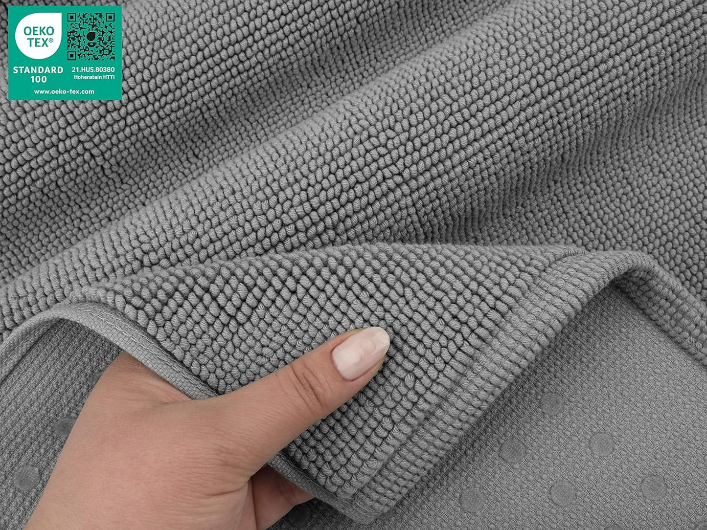 American Soft Linen Bath Rug, 17 in 24 in 100% Cotton Bath Mats Rugs for Bathroom, Slip Reducer Washable Shaggy Form Area Rugs, Light Grey Bath Rug