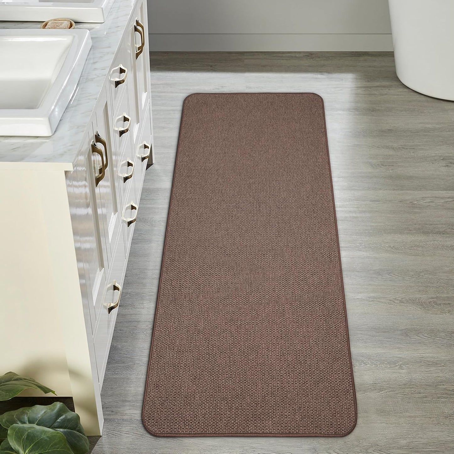 Bath Mat,Ultra Thin Bathroom Runner Rugs,Large Bath Mats for Bathroom,Quick Dry,Non-Slip,Machine Washable,Low Pile,Bath Rug,Shower Outside,Sink,Home Decor Accessories.Brown,1'9"x3'11"(21x47inch)