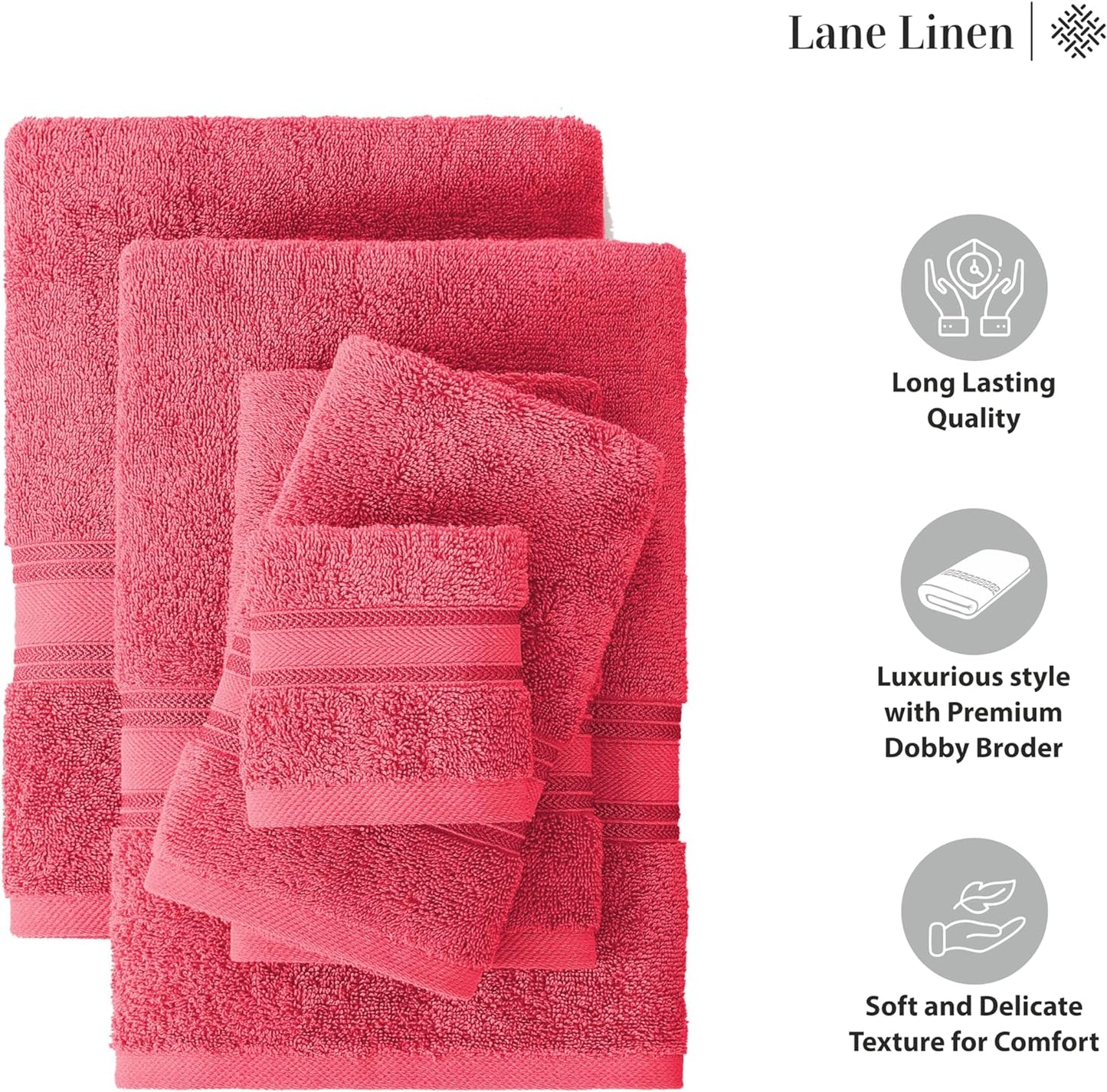 LANE LINEN Luxury Bath Towels Set - 12 Pieces, 100% Cotton Bathroom Towels, Zero Twist, Quick Dry Absorbent Bath Towel, Super Soft Gym Towel, 4 Bath Towels, 4 Hand Towels, 4 Wash Cloths - Honeysuckle