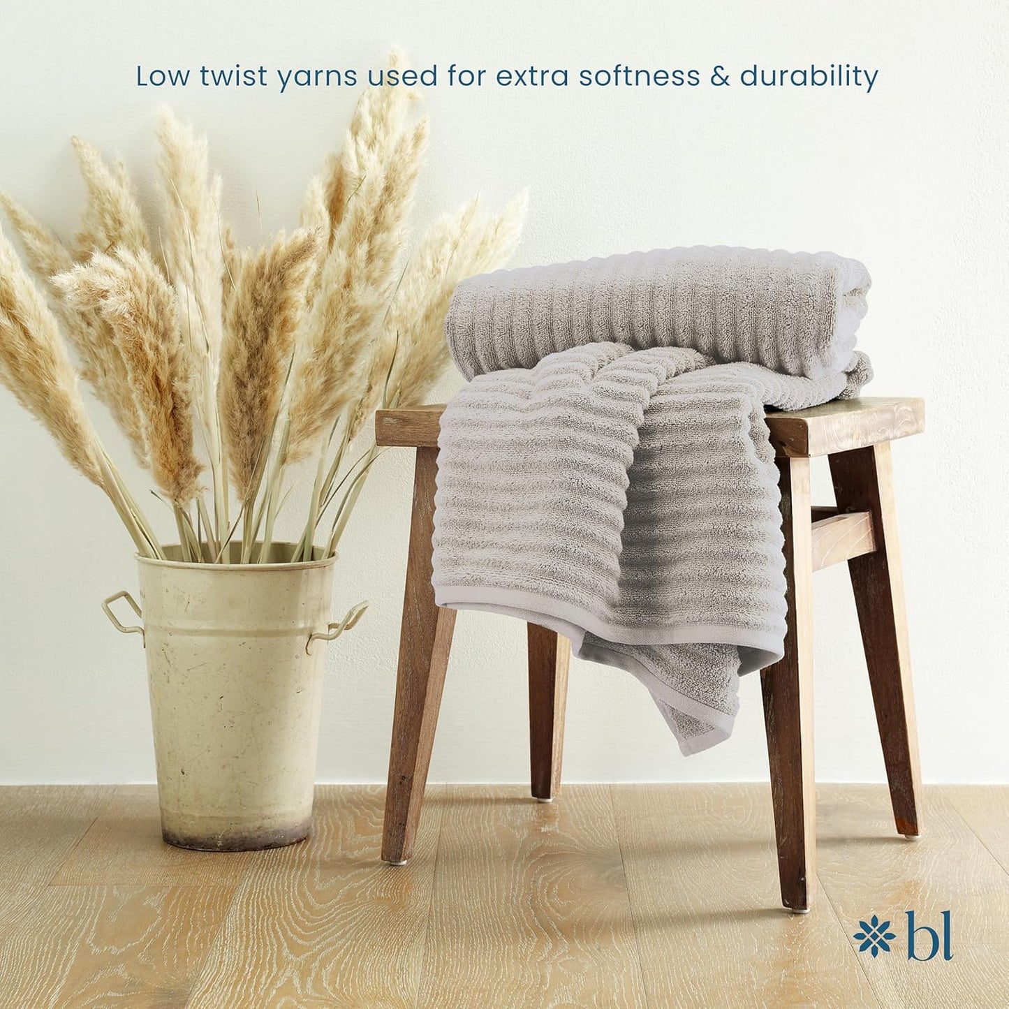 Blue Loom Ribbed Bath Sheet & Towel, 100% Cotton 600 GSM, Soft Absorbent Durable Quick Drying Bath Sheet & Bath Towel Set for Bathroom - Mason Set of 2 Stone Grey (65" x 45" & 58" x 30")