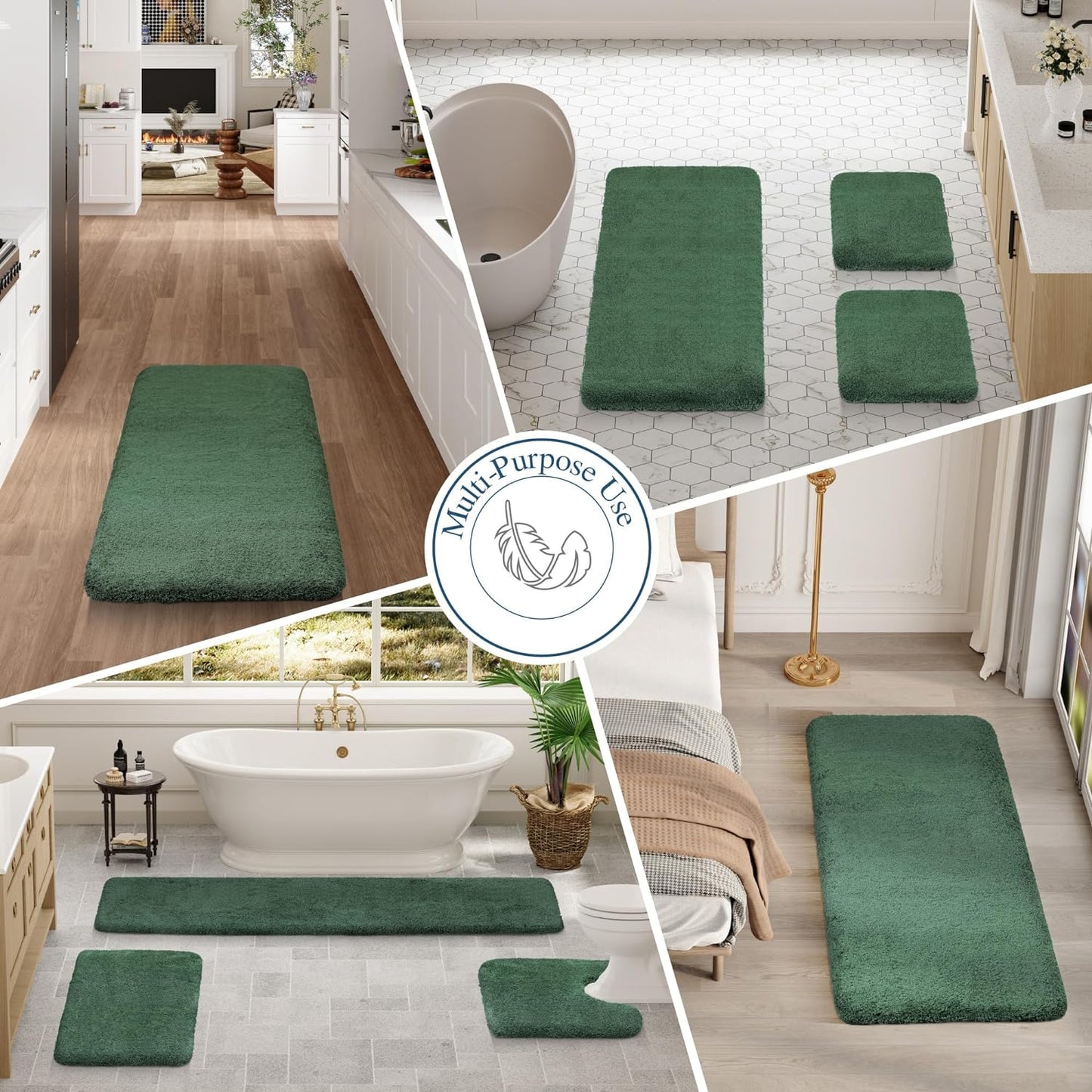 Walensee Large Bathroom Rug (24 x 36, Hunter Green) Extra Soft and Absorbent Shaggy Bath Mat Machine Washable Microfiber Non Slip Luxury Floor Mat