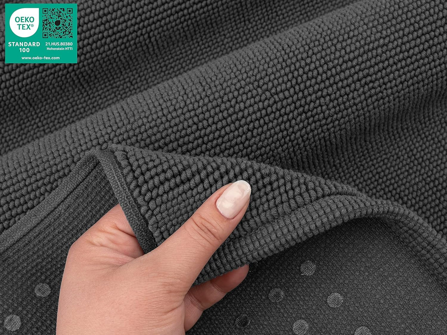 American Soft Linen Bath Rug, 17 in 24 in 100% Cotton Bath Mats Rugs for Bathroom, Slip Reducer Washable Shaggy Form Area Rugs, Gray Bath Rug