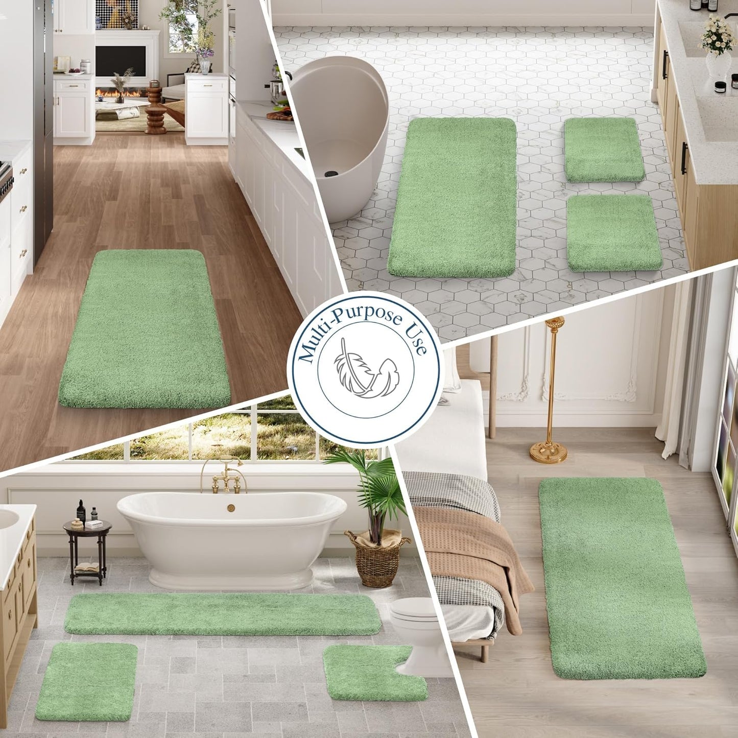 Walensee Large Bathroom Rug (24 x 60, Sage Green) Extra Soft and Absorbent Shaggy Bath Mat Machine Washable Microfiber Non Slip Luxury Floor Mat