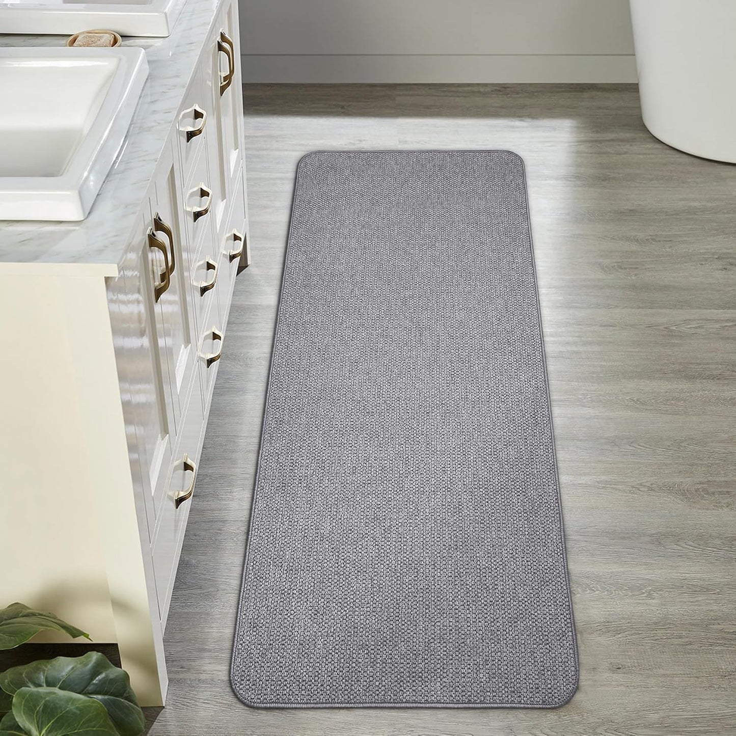 Bath Mat,Ultra Thin Bathroom Runner Rugs,Large Bath Mats for Bathroom,Quick Dry,Non-Slip,Machine Washable,Low Pile,Bath Rug,Shower Outside,Sink,Home Decor Accessories.Grey,2'x5'(24x60inch)