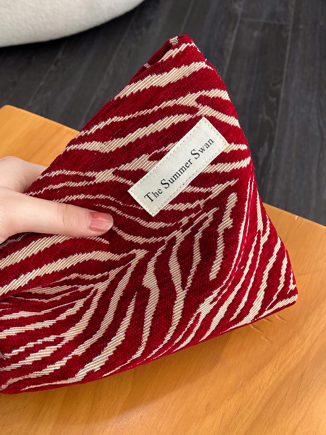 The Summer Swan | Large Aesthetic Floral Mid-day Clutch Period Kit Hygiene Skincare Cute Makeup Bag (Velvet Zebra Print Red)