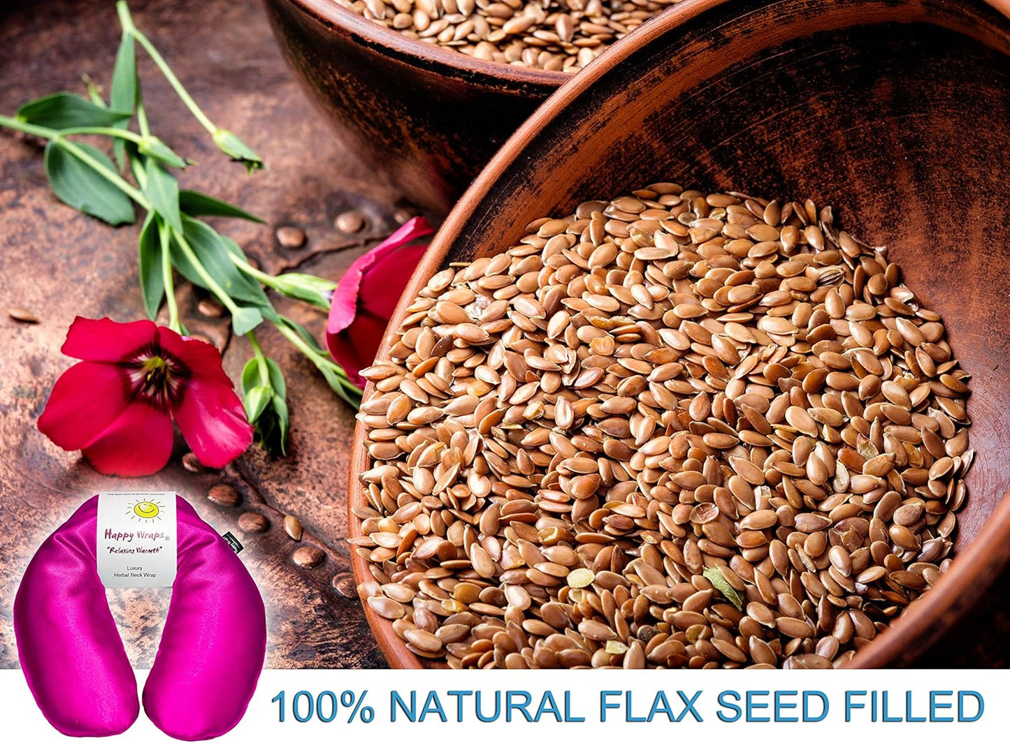 Microwavable Herbal Neck Wrap - Hot Cold Aromatherapy Neck Warming Pillow - Heating Pad for Migraines, Stress, Gifts for Women, Birthdays, Christmas and Free Sleep Mask - Hot Pink Satin