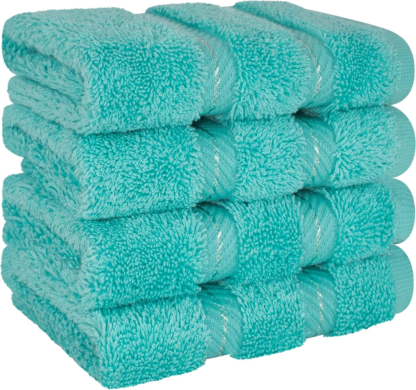 American Soft Linen Luxury Washcloths for Bathroom, 600 GSM 100% Cotton 4 Piece Turkish Wash Cloth Set, 13x13 in Soft Rags for Body and Face, Turquoise Blue Washcloths