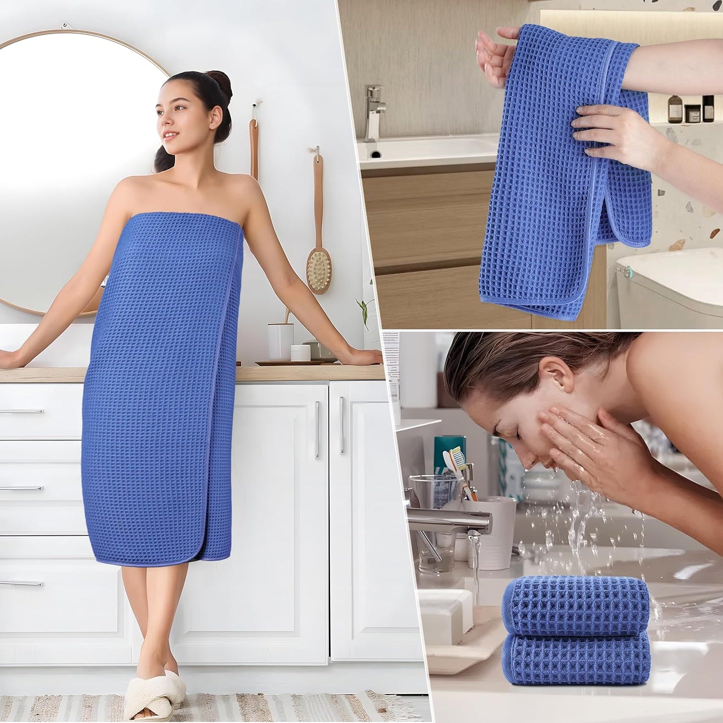 POLYTE Oversize, 60 x 30 in., Quick Dry Lint Free Microfiber Bath Towel Set, 6 Piece (Waffle Weave)