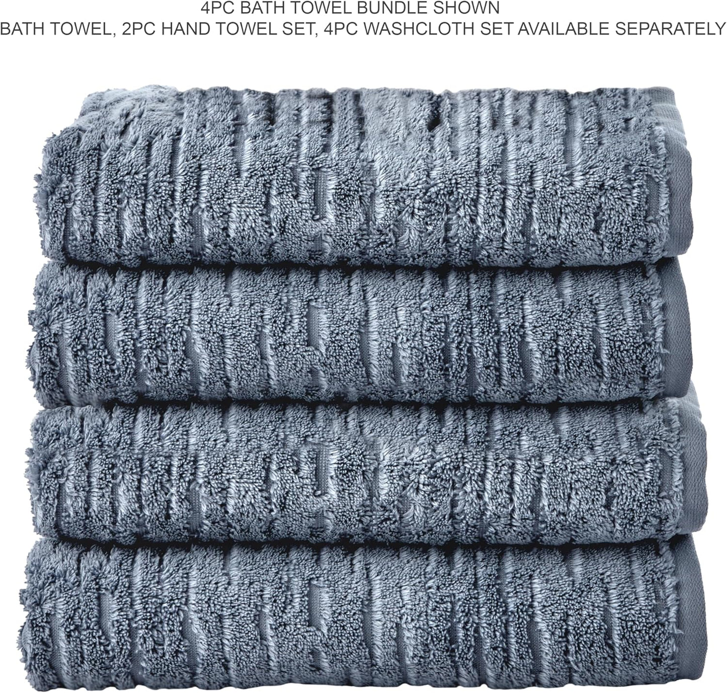 SKL Home CloudSoft Cotton Luxury 4 Pc Bath Towel Set, Smoke Blue