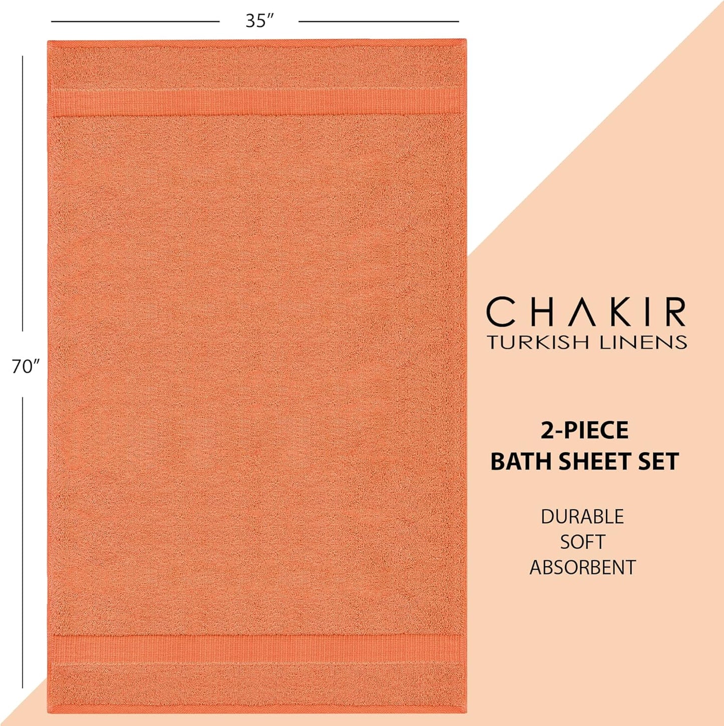 Chakir Turkish Linens, 100% Cotton Premium Quality Turkish Bath Sheets (35''x70'' Large Bath Sheet Towels - Coral)