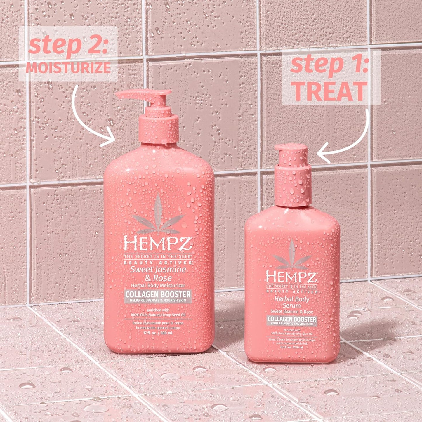 Hempz Sweet Jasmine & Rose Body Serum with Collagen Booster, Light weight, Fast Absorbing Cream Gel, 8.5 fl.oz.